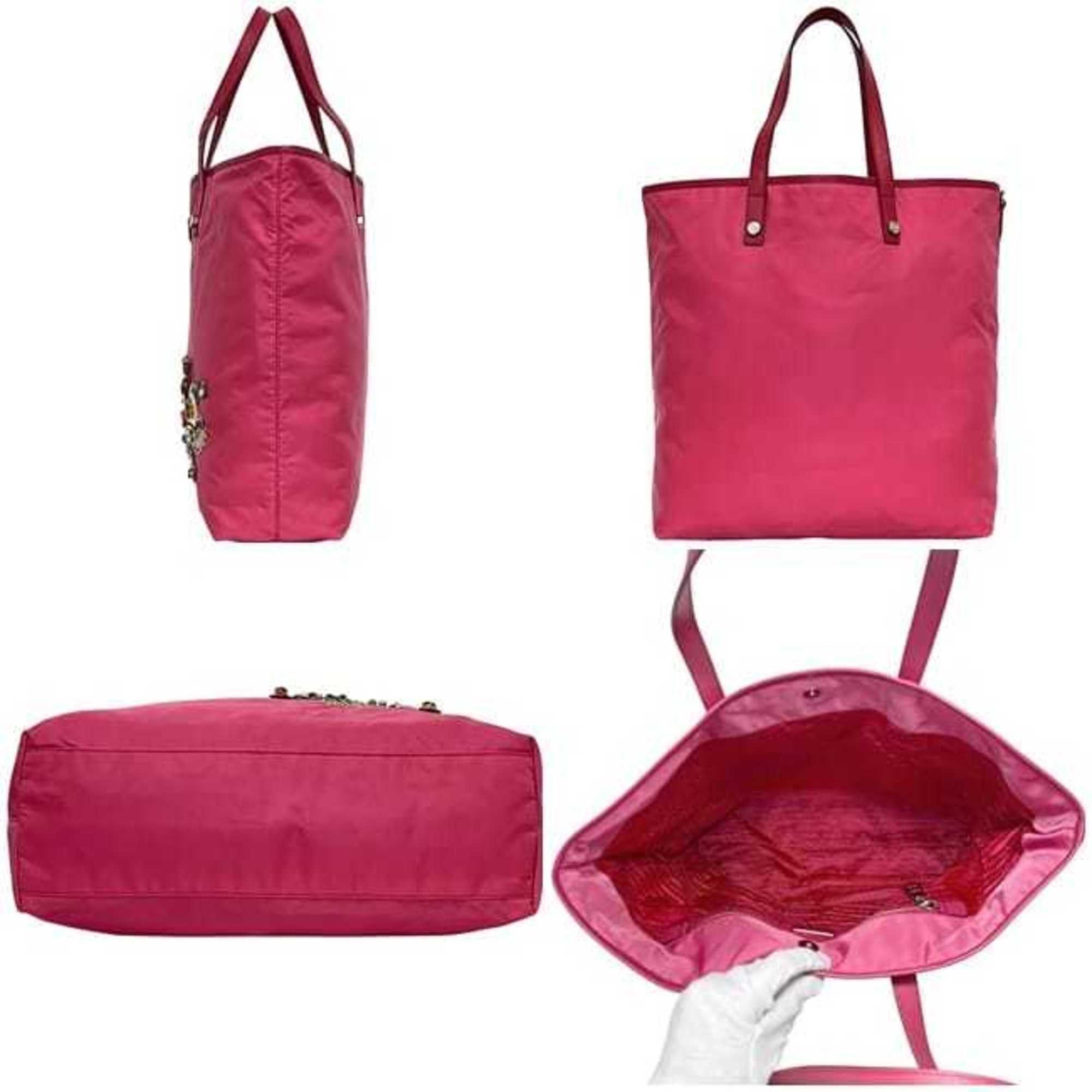 Prada Prada Tote Bag ec-24459 Pink Tessuto B4605C Nylon Saffiano Leather 110 PRADA Snake Stone Studs Men's Women's Size ONE SIZE - 3 Thumbnail