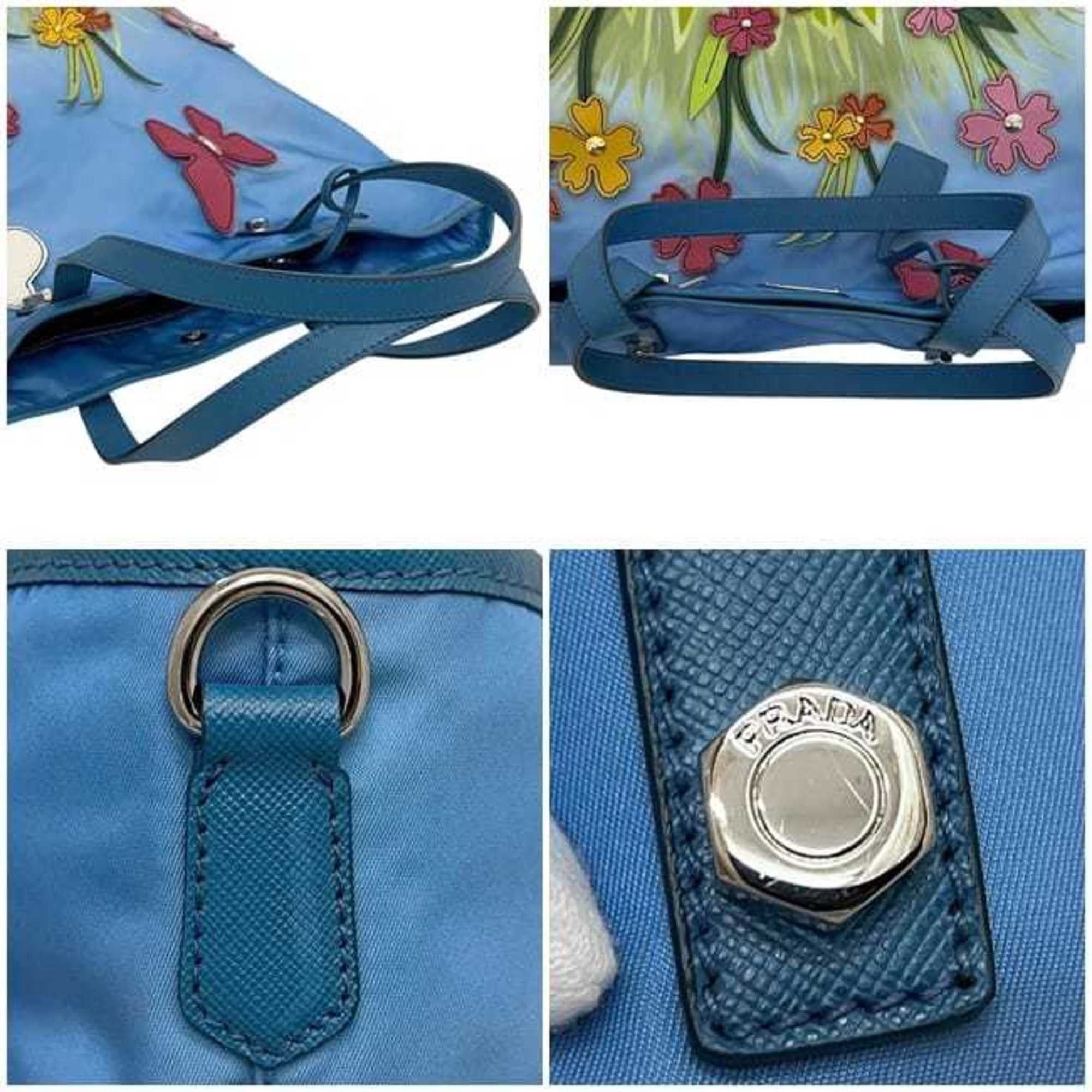 Prada Prada Tote Bag ec-24460 Blue Tessuto 2010 Limited Edition B4605C Nylon and Saffiano Leather 180cm PRADA Butterfly, Grass, Sky, Flower, Light Print Women's Size ONE SIZE - 6 Thumbnail