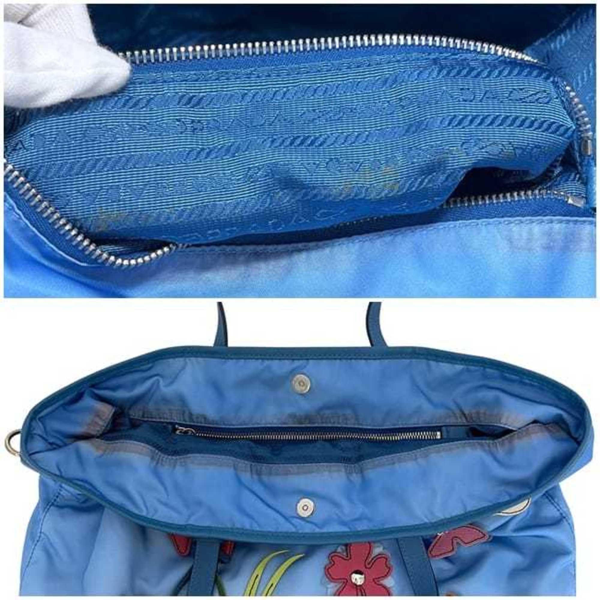 Prada Prada Tote Bag ec-24460 Blue Tessuto 2010 Limited Edition B4605C Nylon and Saffiano Leather 180cm PRADA Butterfly, Grass, Sky, Flower, Light Print Women's Size ONE SIZE - 4 Thumbnail