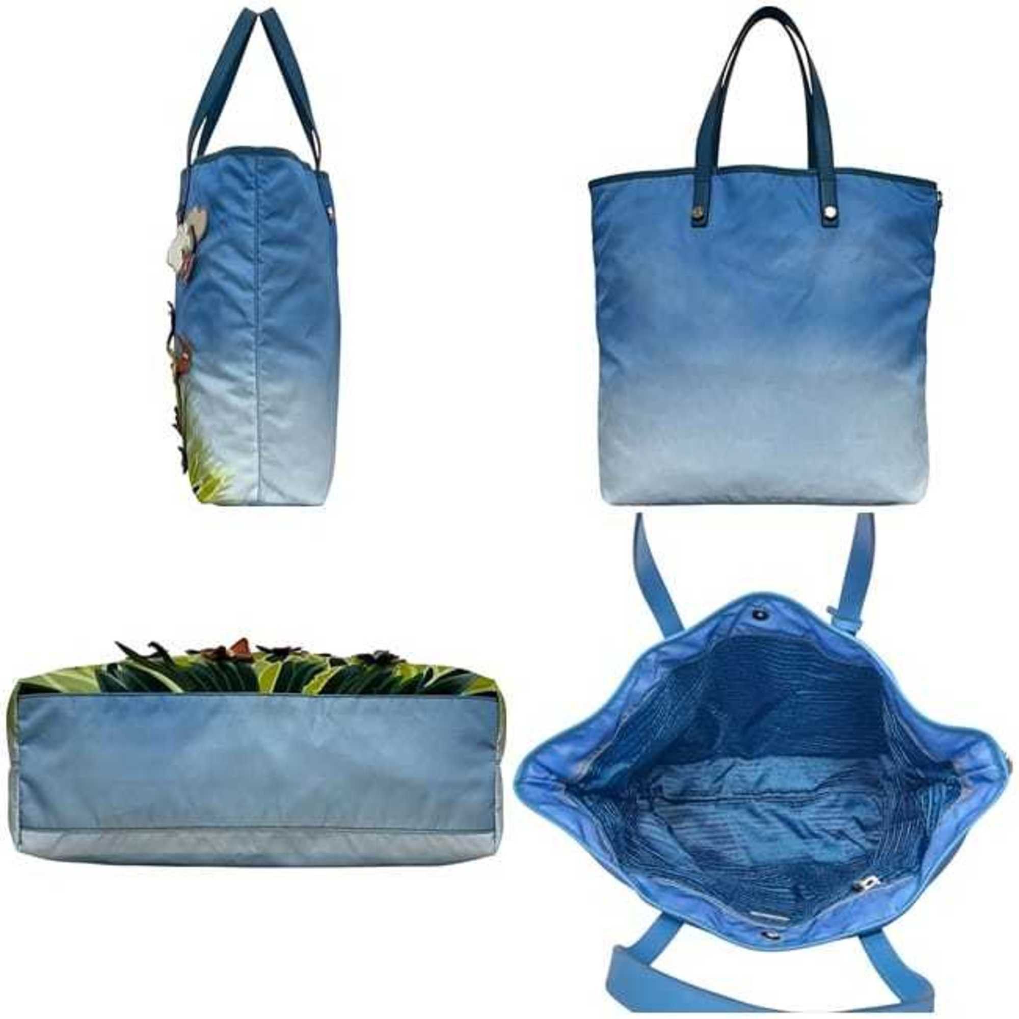 Prada Prada Tote Bag ec-24460 Blue Tessuto 2010 Limited Edition B4605C Nylon and Saffiano Leather 180cm PRADA Butterfly, Grass, Sky, Flower, Light Print Women's Size ONE SIZE - 3 Thumbnail