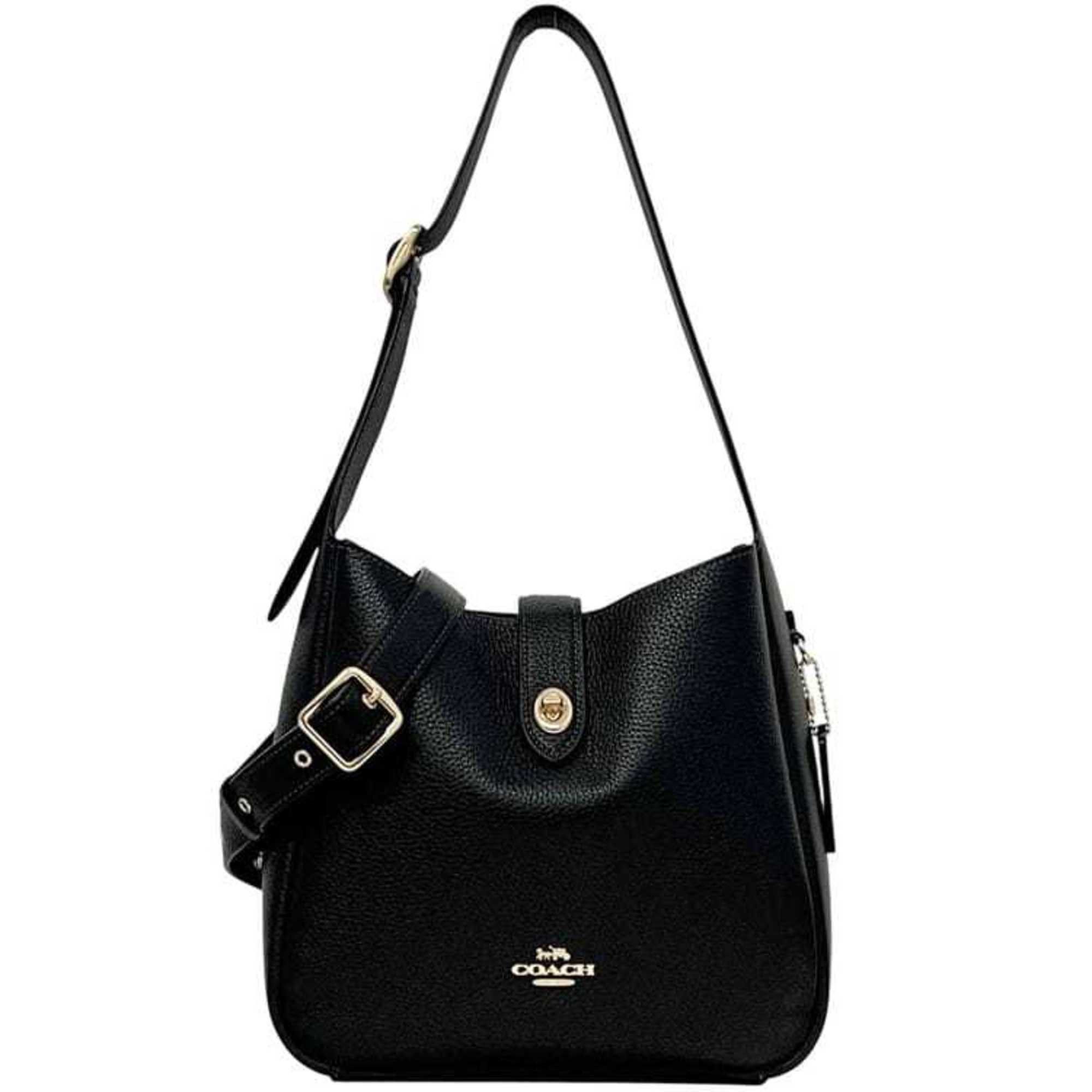 Coach Coach Hadley Convertible Crossbody Bag (f-24336) in Black (CW002) IMBLK Leather. This black shoulder bag features a turnlock closure and is perfect for women. Size ONE SIZE - 2 Thumbnail