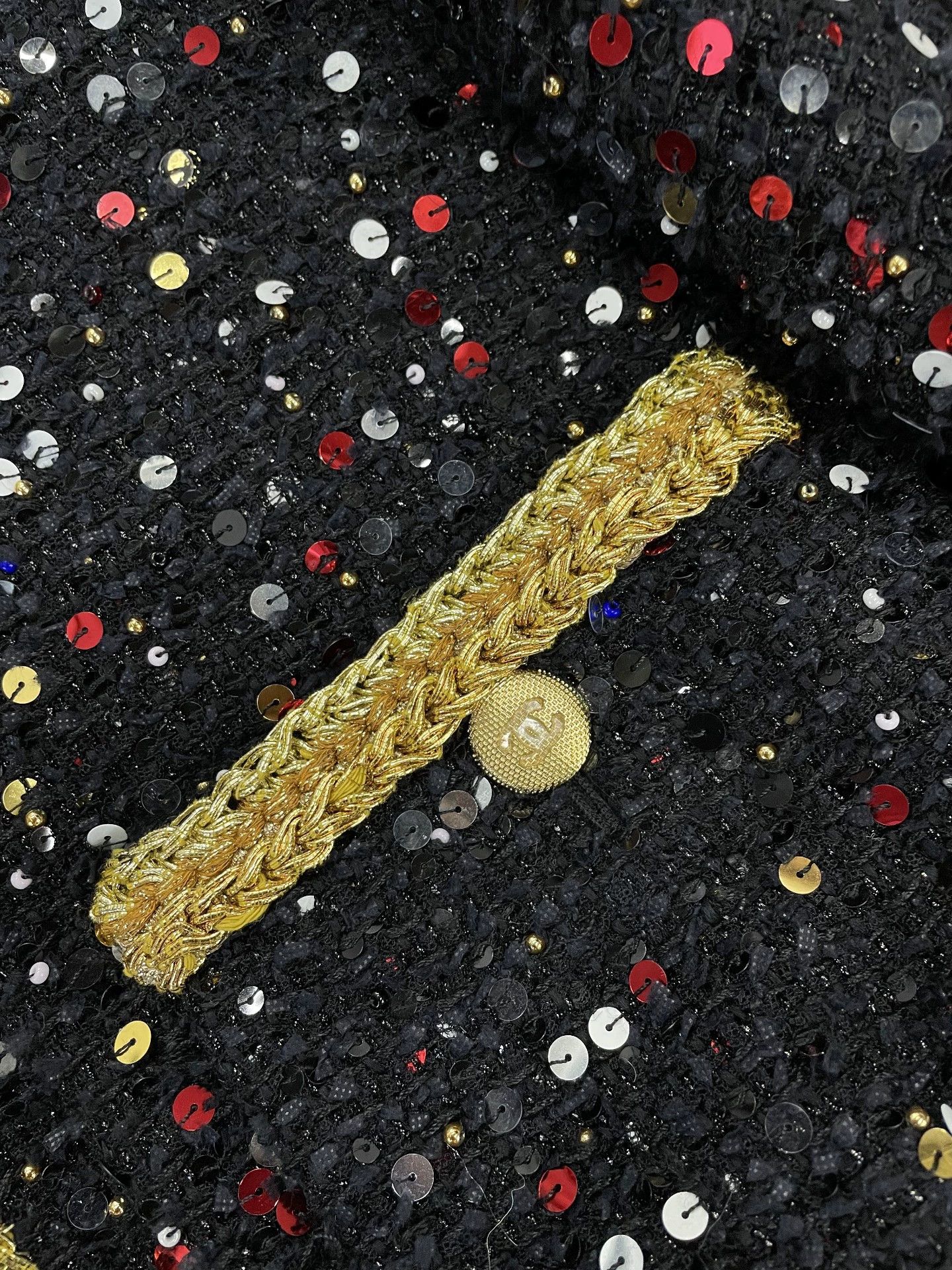 chanel black gold dress 1985 Chanel Documented Runway Metallic Beaded Gold Lamé & Black Silk S main image 0