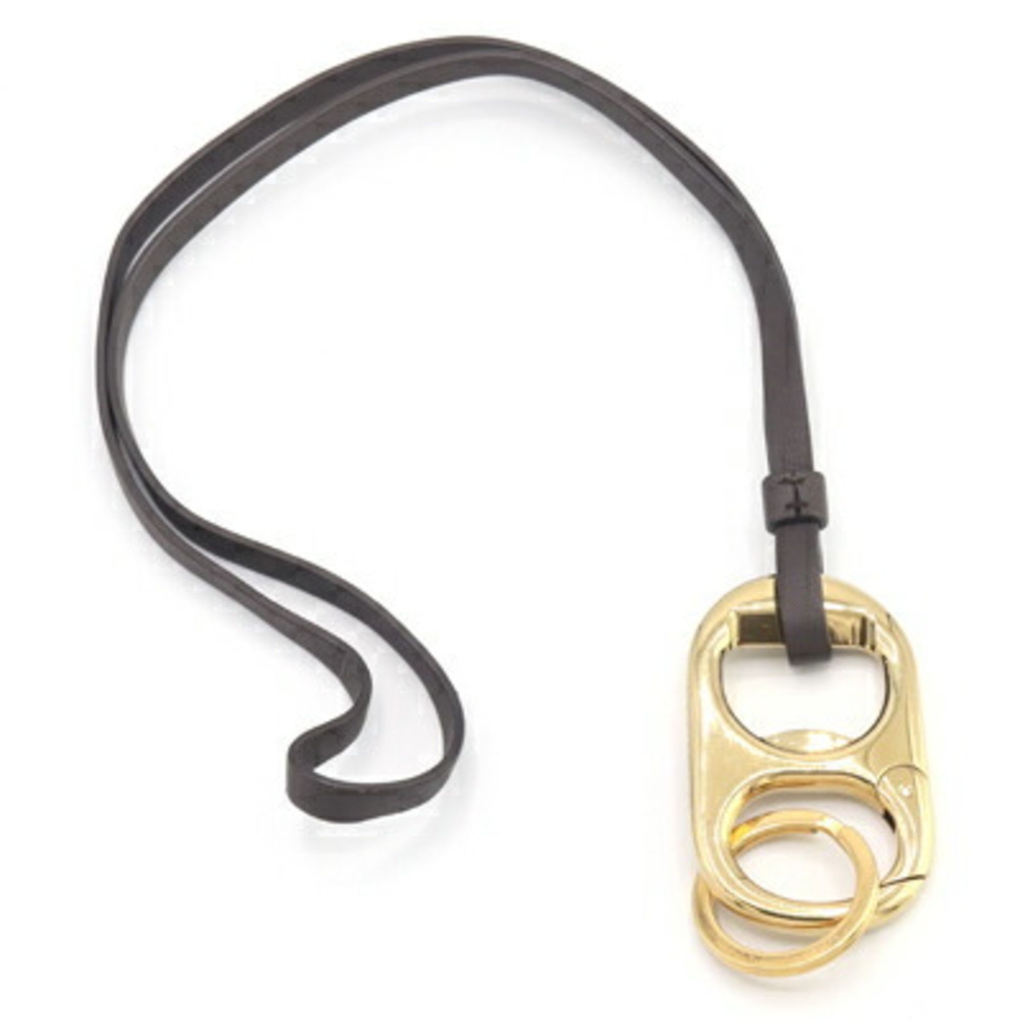 Bottega Veneta Bottega Veneta Key Ring, Gold, Dark Brown Leather, Metal Neck Strap, Keychain for Men and Women, BOTTEGA VENETA Size ONE SIZE - 2 Thumbnail
