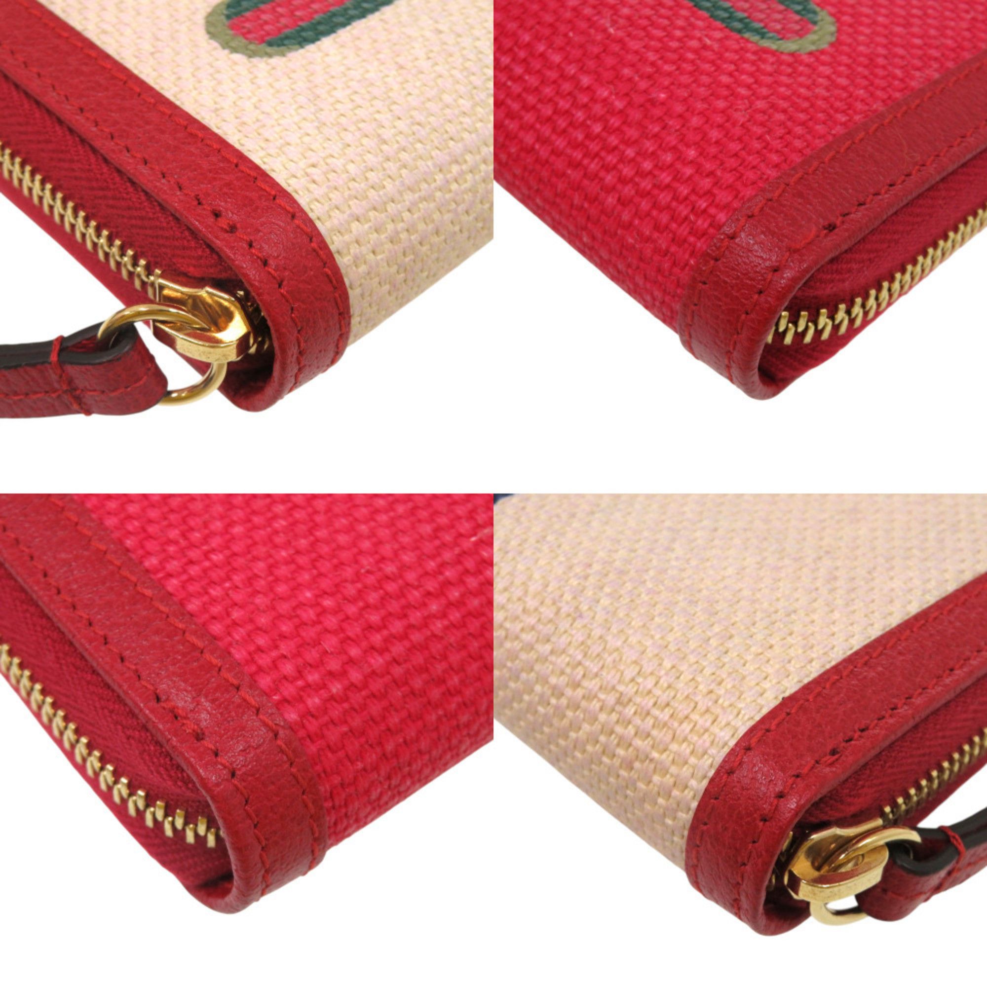 Gucci Gucci Tricolor Print Zip-Around Wallet 524790 Canvas Leather Red Long 0829 GUCCI Size ONE SIZE - 4 Thumbnail