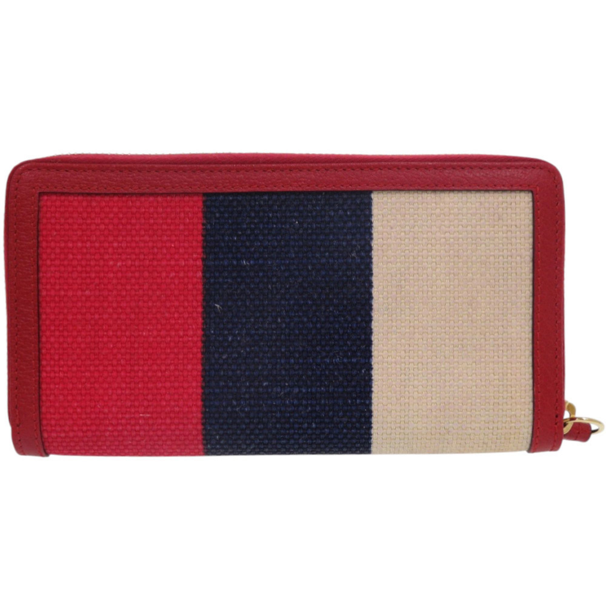 Gucci Gucci Tricolor Print Zip-Around Wallet 524790 Canvas Leather Red Long 0829 GUCCI Size ONE SIZE - 3 Thumbnail