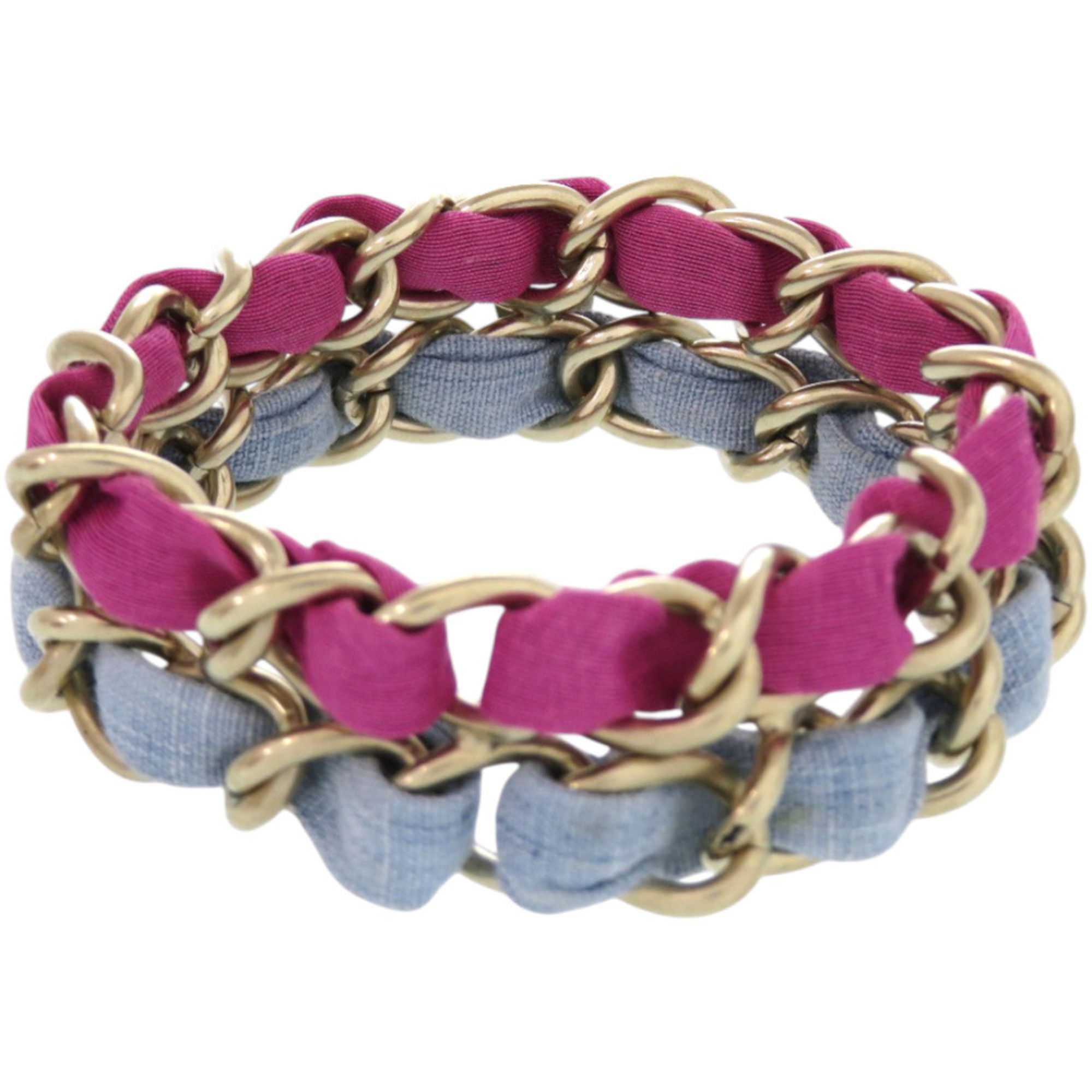 Chanel CHANEL 2-Strand Chain Coco Mark Metal Fabric Purple and Light Blue Bracelet 0837 Size ONE SIZE - 2 Thumbnail