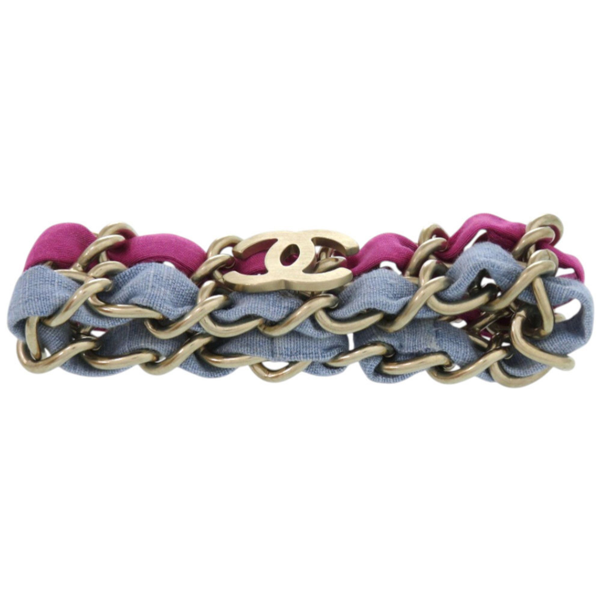 Chanel CHANEL 2-Strand Chain Coco Mark Metal Fabric Purple and Light Blue Bracelet 0837 Size ONE SIZE - 4 Thumbnail