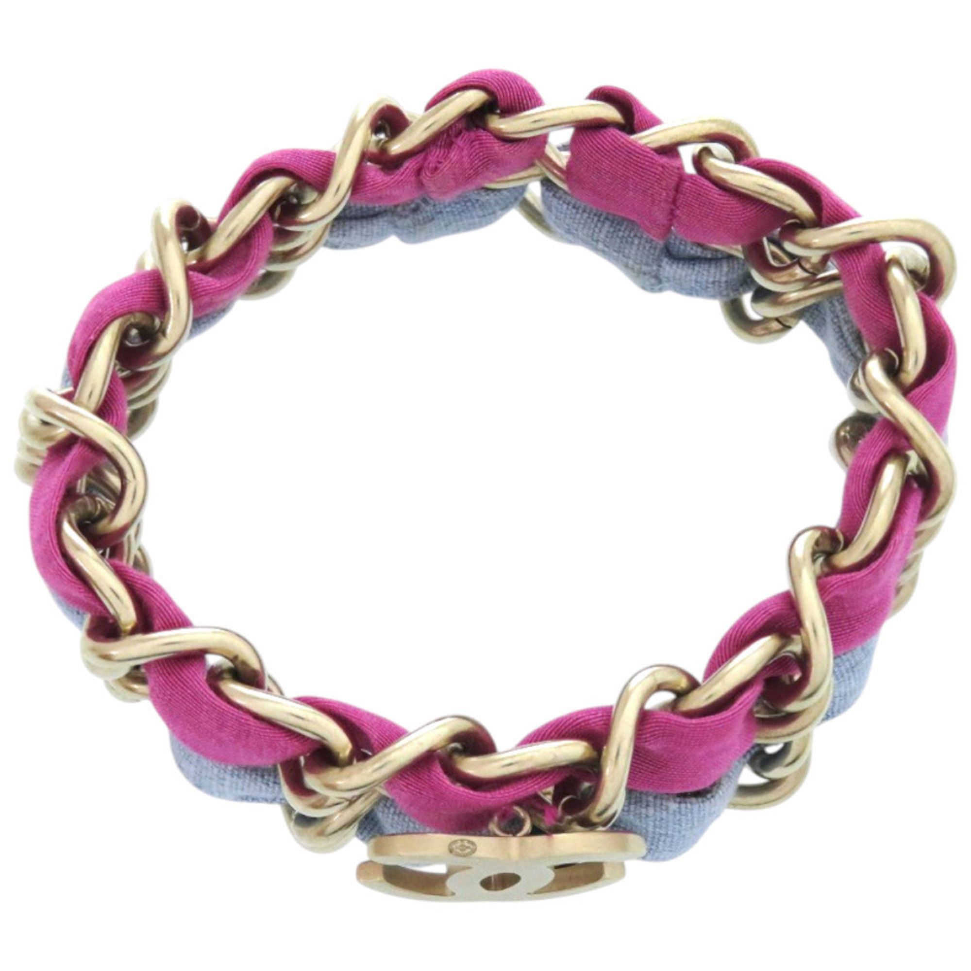 Chanel CHANEL 2-Strand Chain Coco Mark Metal Fabric Purple and Light Blue Bracelet 0837 Size ONE SIZE - 3 Thumbnail