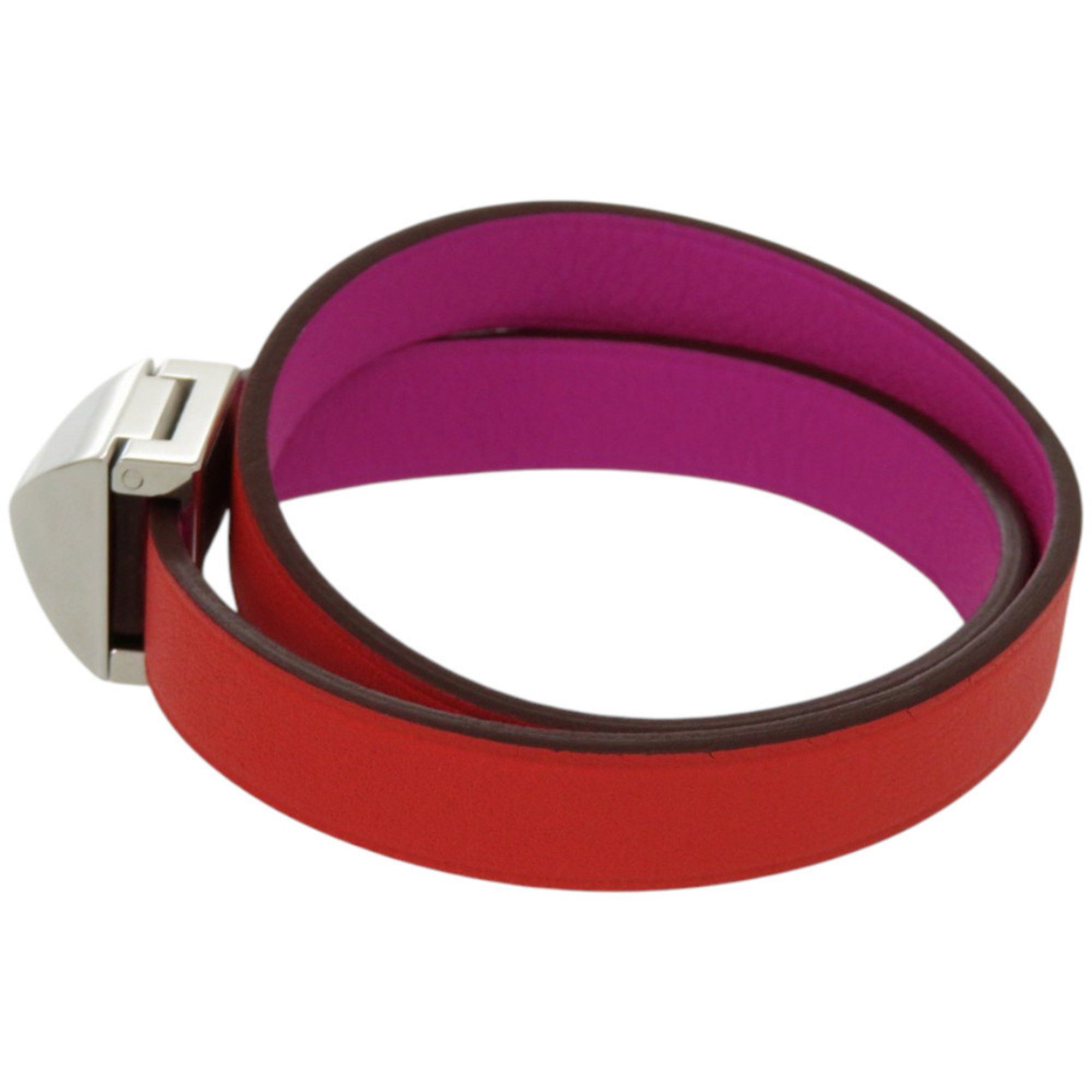 Hermes Like new Hermès Double Tour Infinie Medor leather and metal orange purple bicolor bracelet 0160 HERMES Size ONE SIZE - 4 Thumbnail