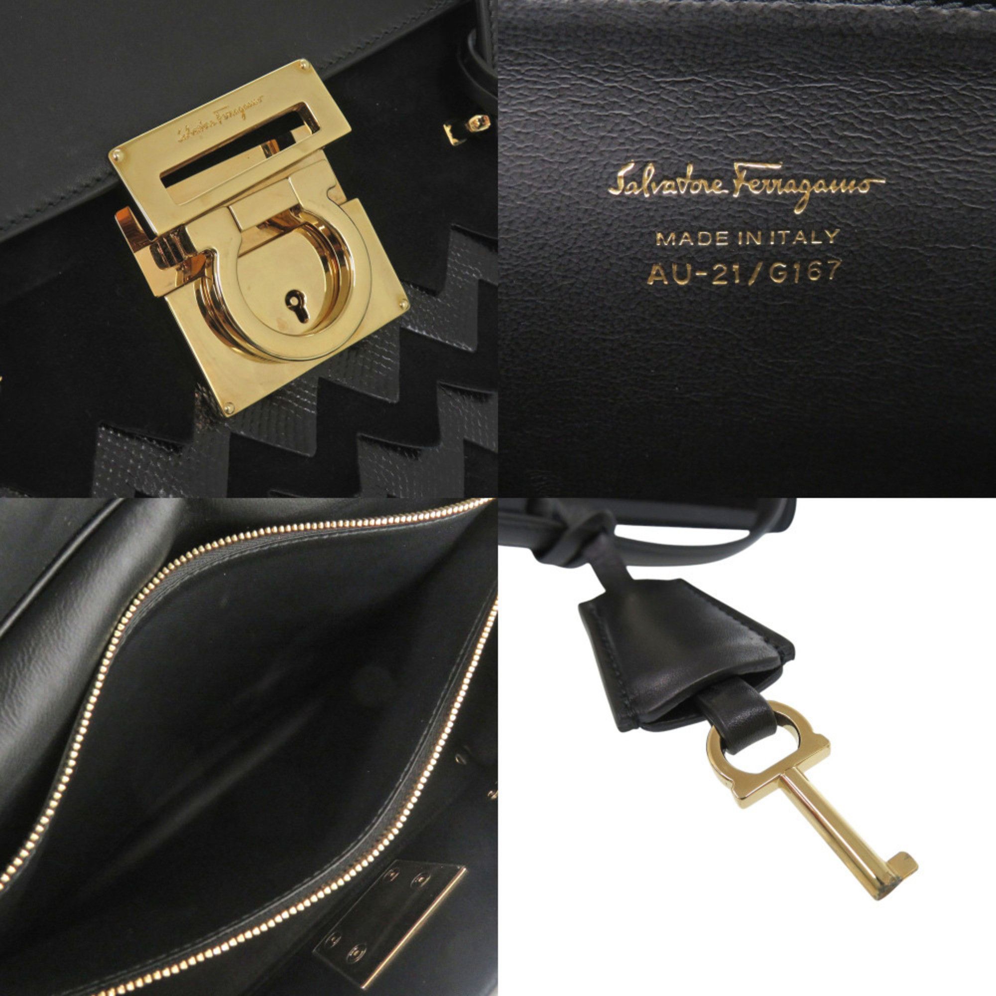Salvatore Ferragamo Salvatore Ferragamo Gancini Leather Black Handbag 1248 Size ONE SIZE - 8 Thumbnail