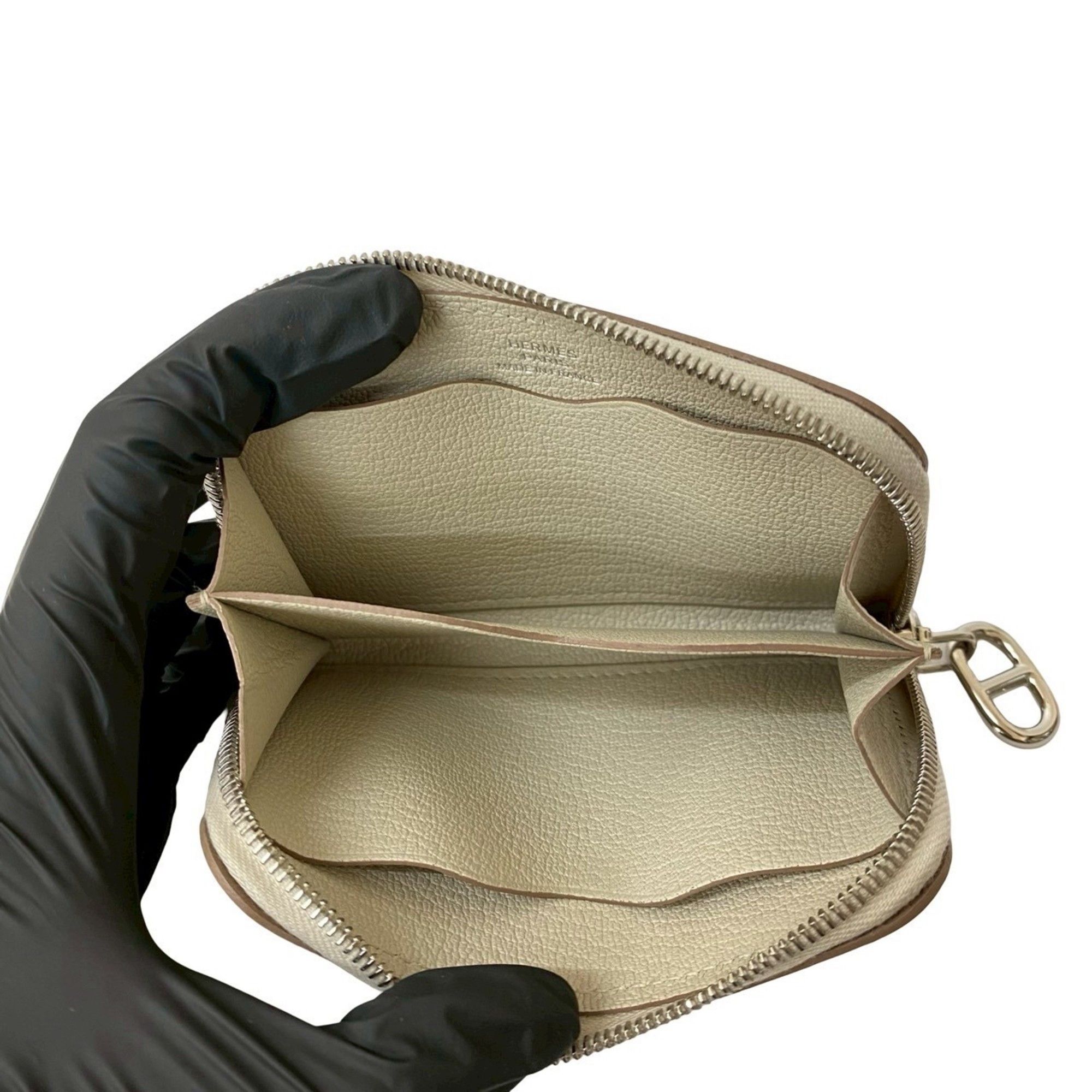 Hermes B-stamped HERMES Zip & Go Leather Coin Purse/Business Card Case, Off-White, 552-6 Size ONE SIZE - 7 Thumbnail