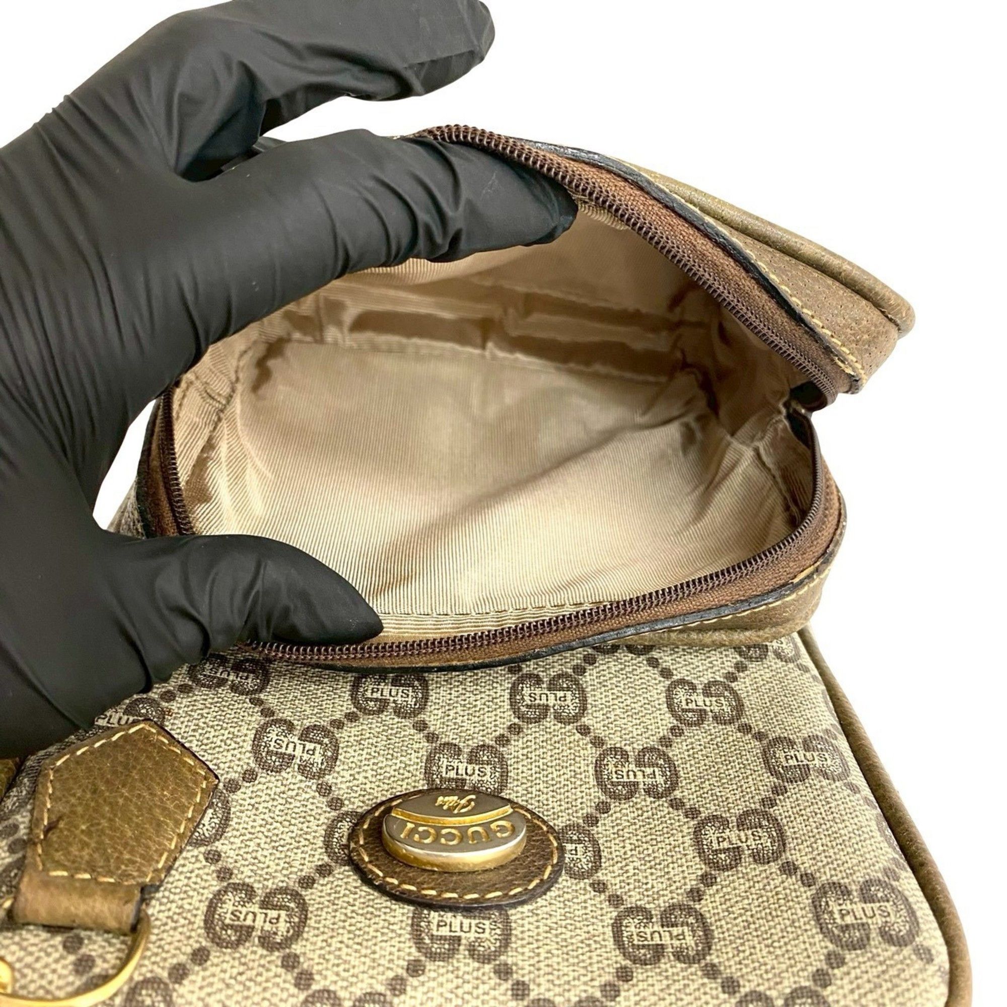 Gucci GUCCI Old Gucci Vintage Plus Logo Leather Mini Shoulder Bag Pochette Brown 21335 Size ONE SIZE - 10 Thumbnail