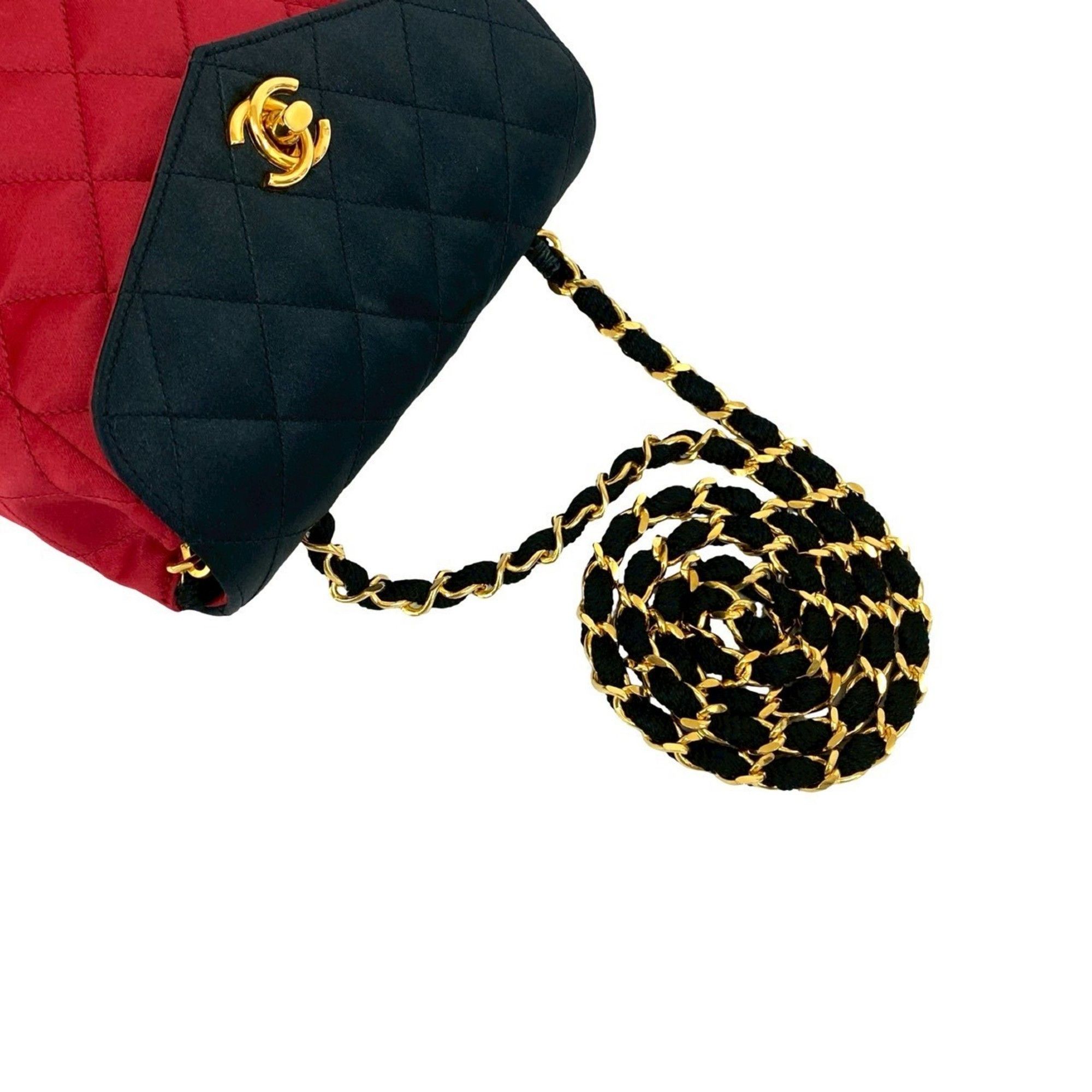 Chanel CHANEL Vintage Matelasse Coco Mark Satin Chain Shoulder Bag in Black and Red (d43-9) Size ONE SIZE - 4 Thumbnail
