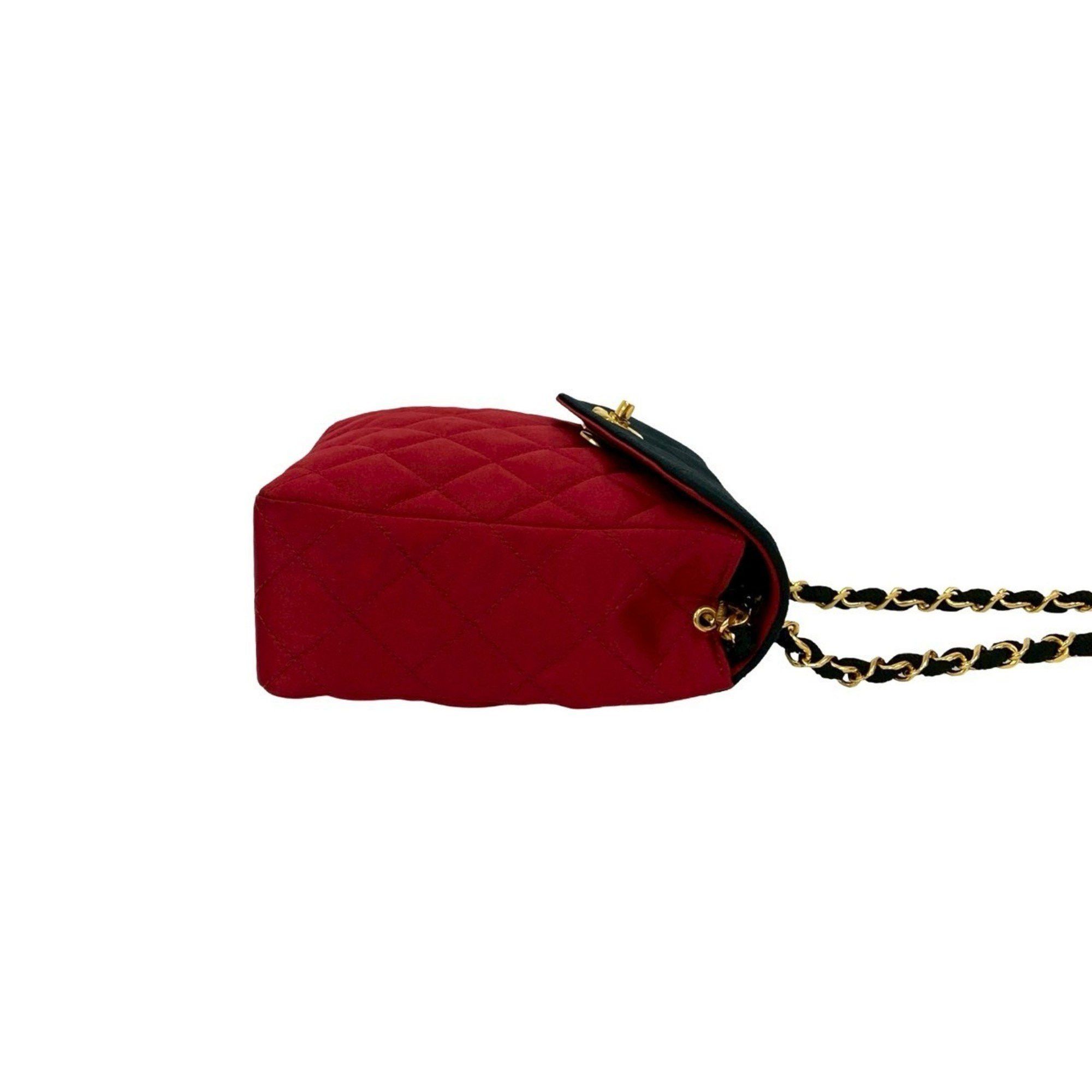 Chanel CHANEL Vintage Matelasse Coco Mark Satin Chain Shoulder Bag in Black and Red (d43-9) Size ONE SIZE - 6 Thumbnail
