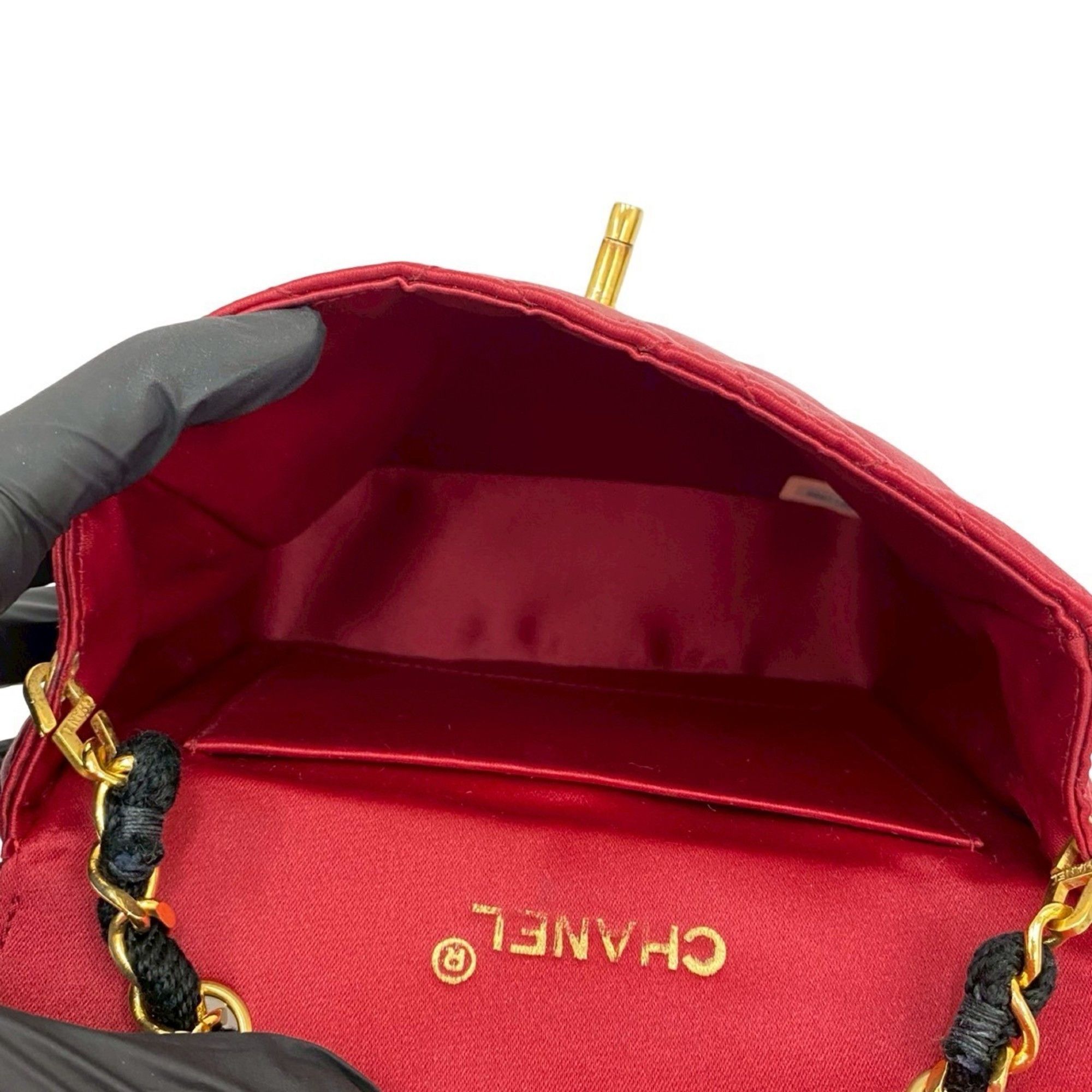 Chanel CHANEL Vintage Matelasse Coco Mark Satin Chain Shoulder Bag in Black and Red (d43-9) Size ONE SIZE - 9 Thumbnail
