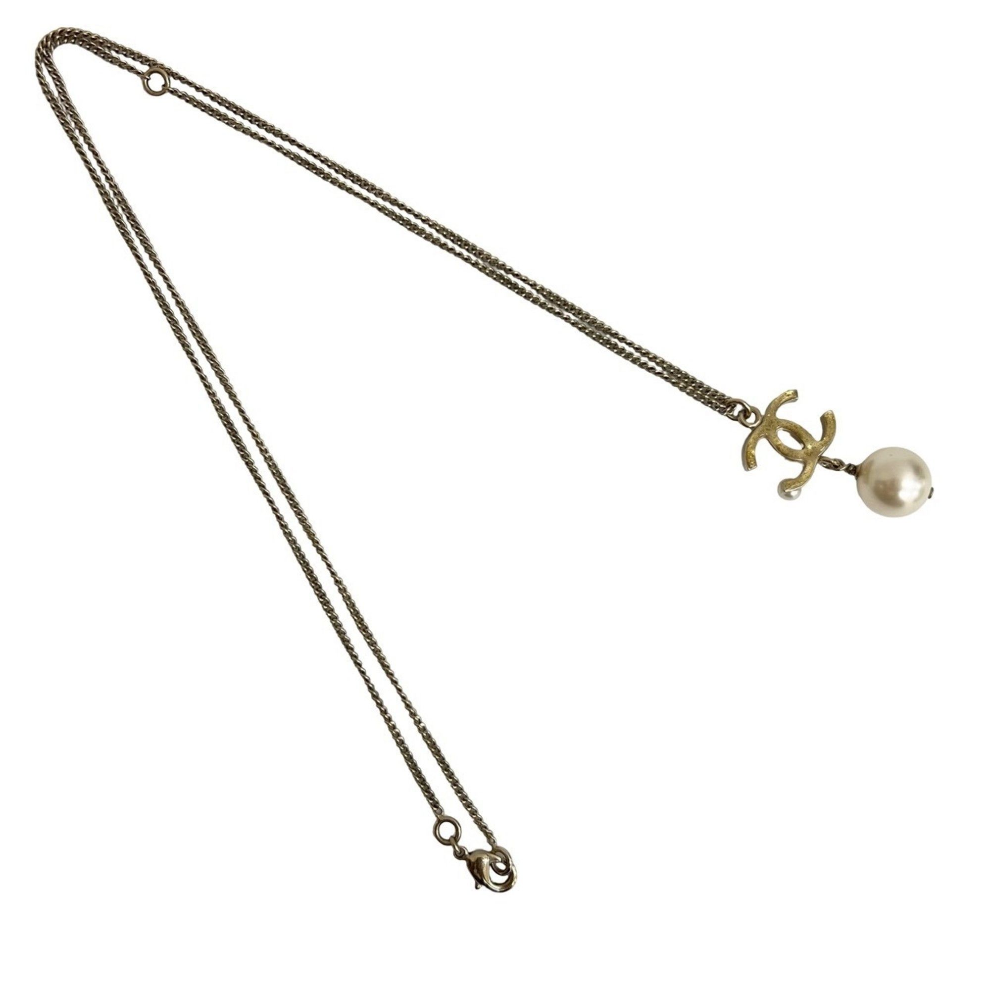 Chanel CHANEL Coco Mark GP Faux Pearl Necklace Pendant Choker Gold 11421 Size ONE SIZE - 4 Thumbnail