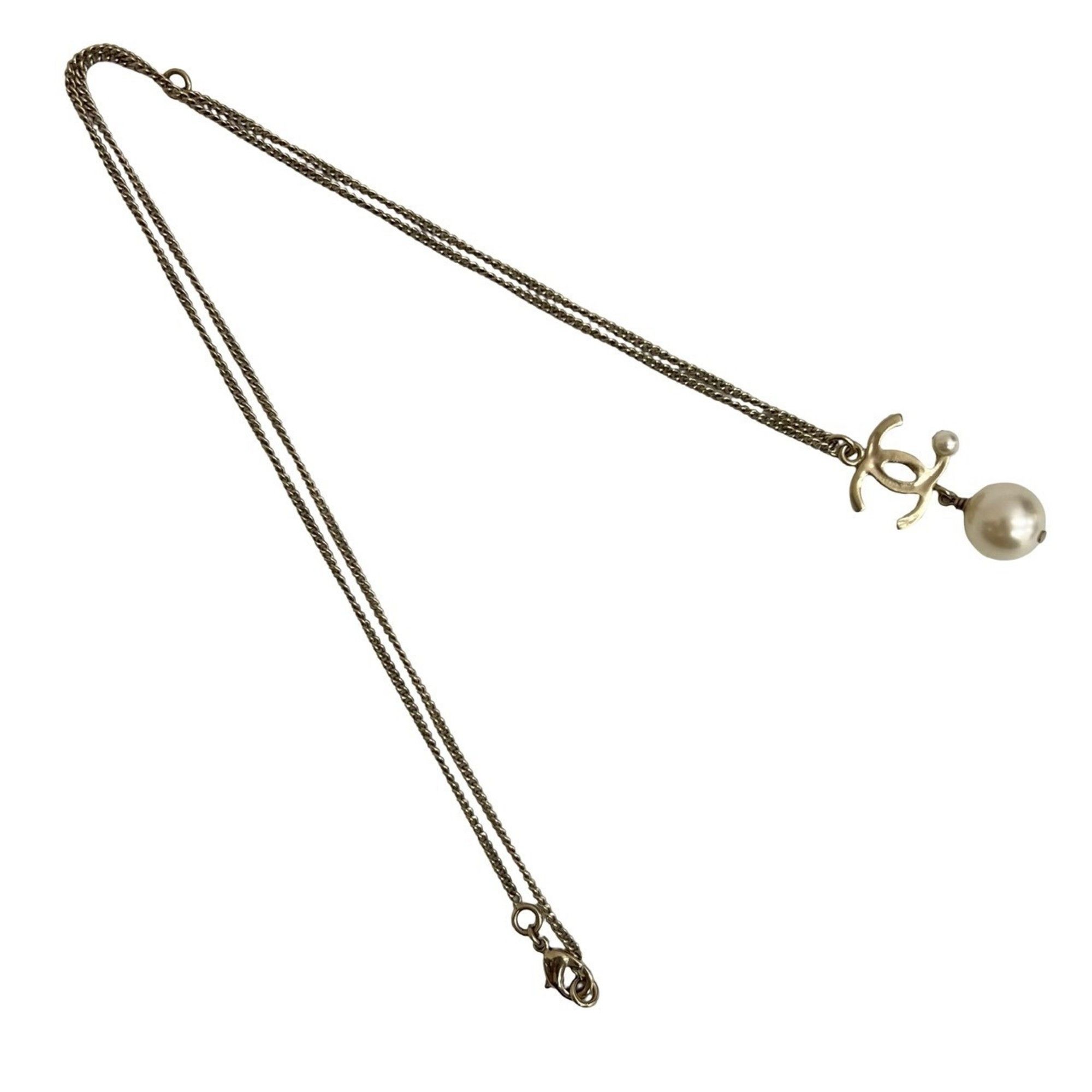 Chanel CHANEL Coco Mark GP Faux Pearl Necklace Pendant Choker Gold 11421 Size ONE SIZE - 5 Thumbnail