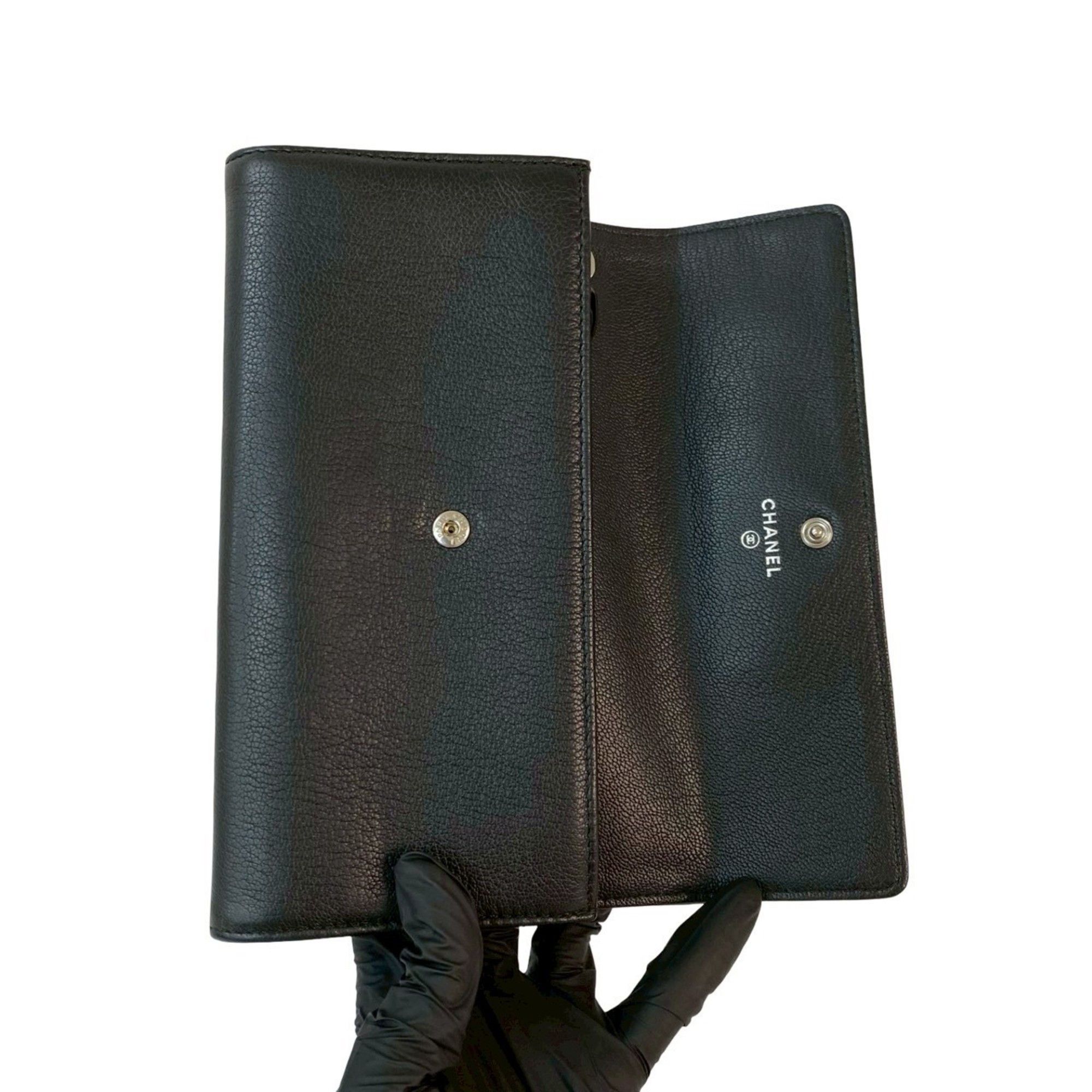 Chanel CHANEL Coco Mark Clover Motif Leather Long Wallet, Black, 30827 Size ONE SIZE - 7 Thumbnail