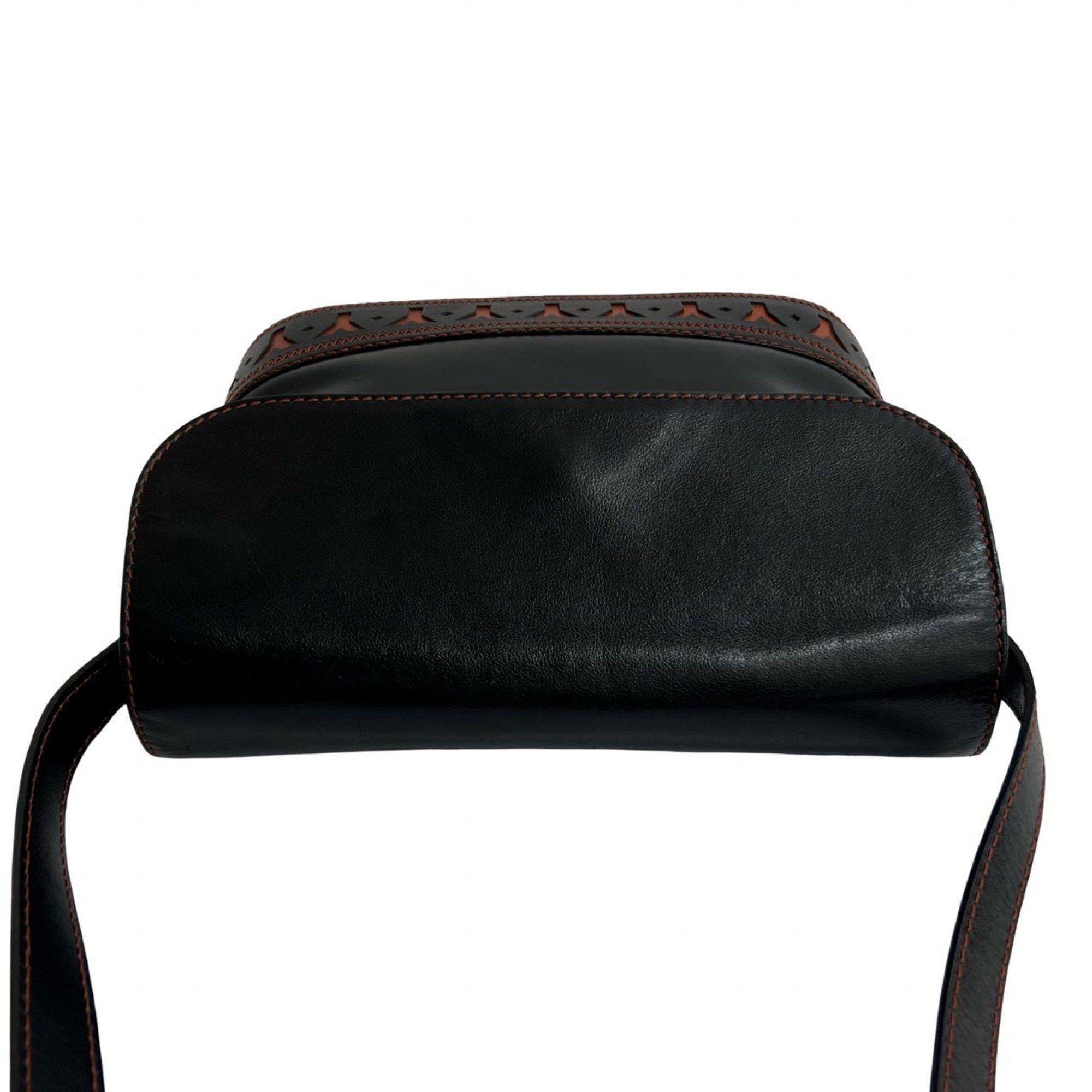 Yves Saint Laurent YVES SAINT LAURENT Perforated Cutout Leather Shoulder Bag Black/Brown 33294 Size ONE SIZE - 4 Thumbnail