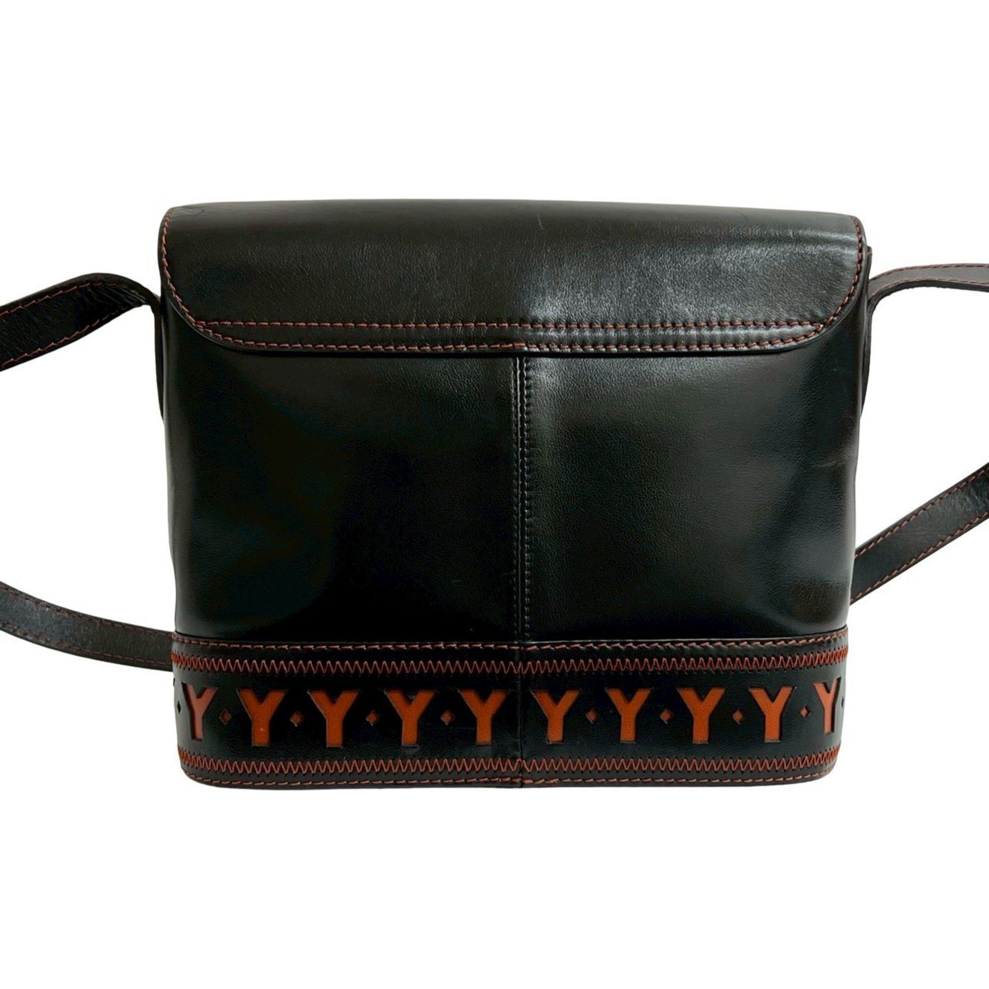 Yves Saint Laurent YVES SAINT LAURENT Perforated Cutout Leather Shoulder Bag Black/Brown 33294 Size ONE SIZE - 3 Thumbnail