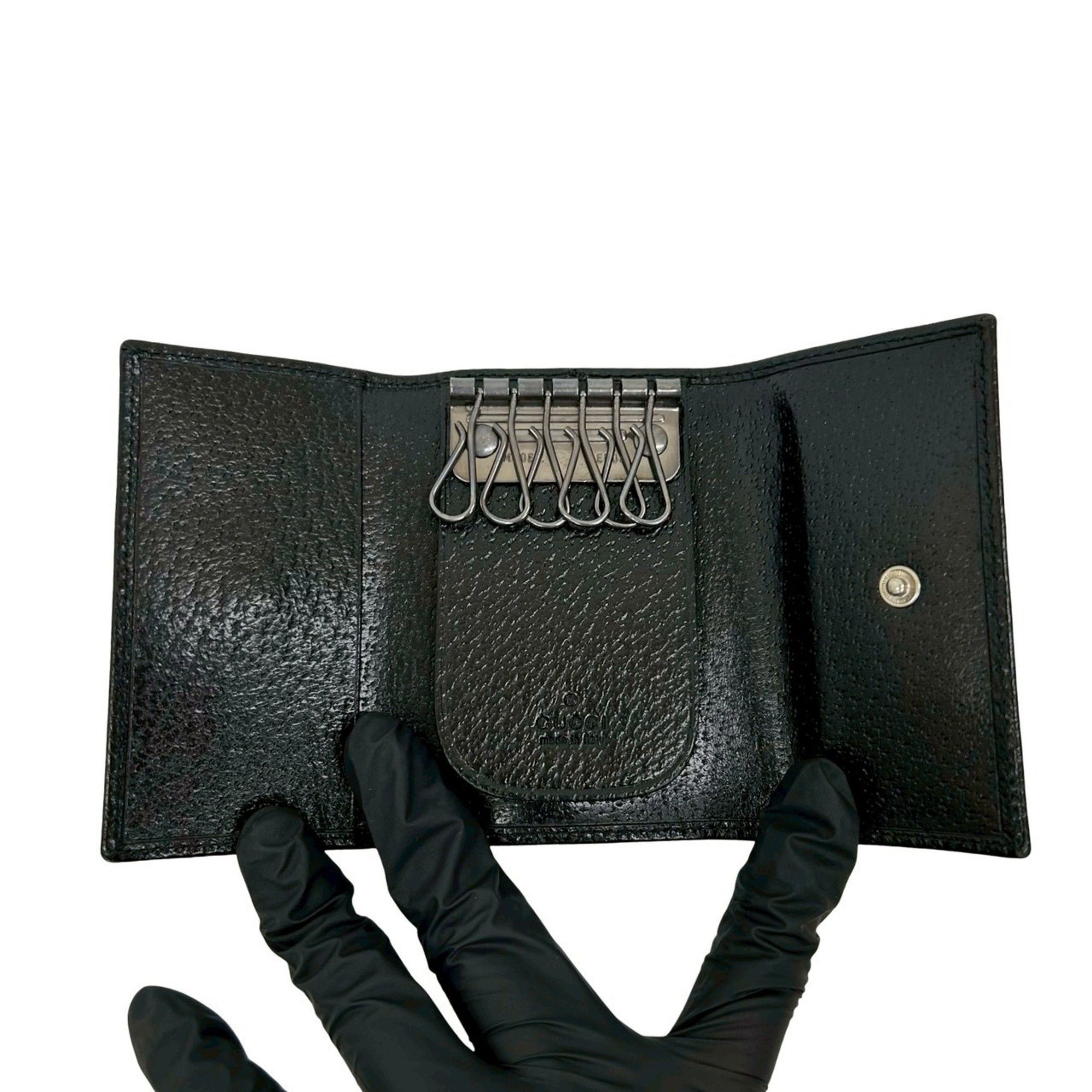 Gucci GUCCI G logo plate leather tri-fold key case, holder, cover, black, 34965 Size ONE SIZE - 7 Thumbnail