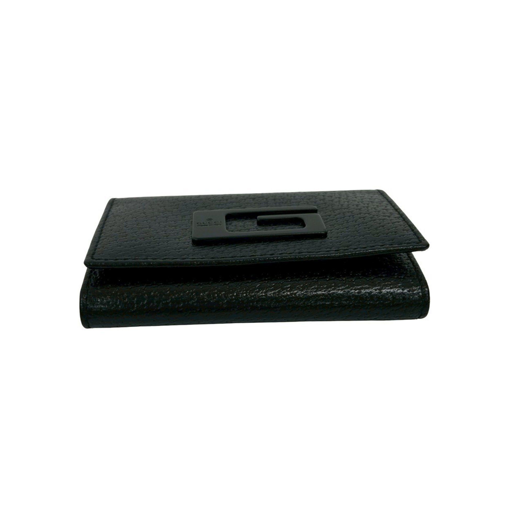 Gucci GUCCI G logo plate leather tri-fold key case, holder, cover, black, 34965 Size ONE SIZE - 6 Thumbnail