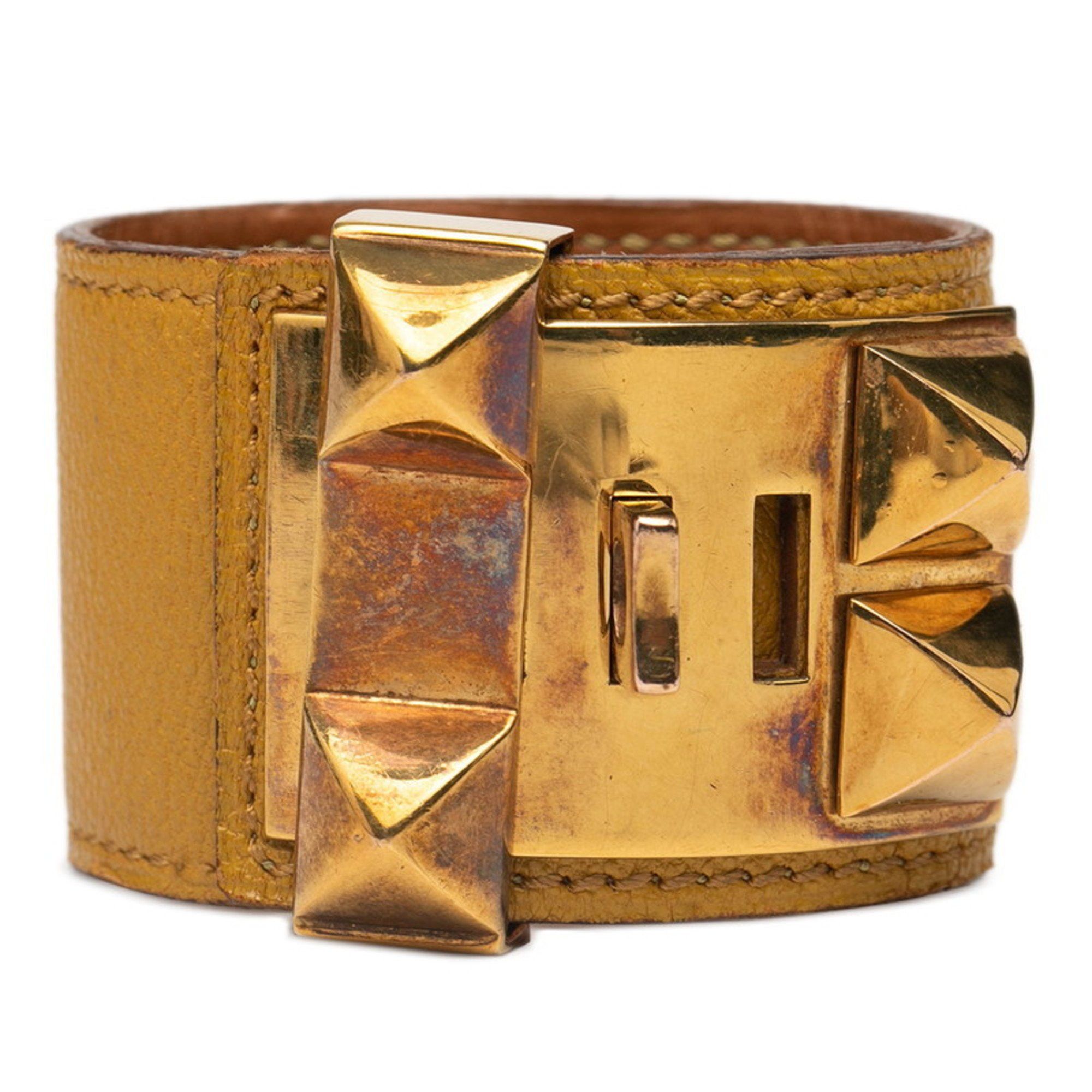 Hermes Hermes Collier de Chien Bracelet in Yellow Gold and Leather with Plated Design for Women Size ONE SIZE - 3 Thumbnail