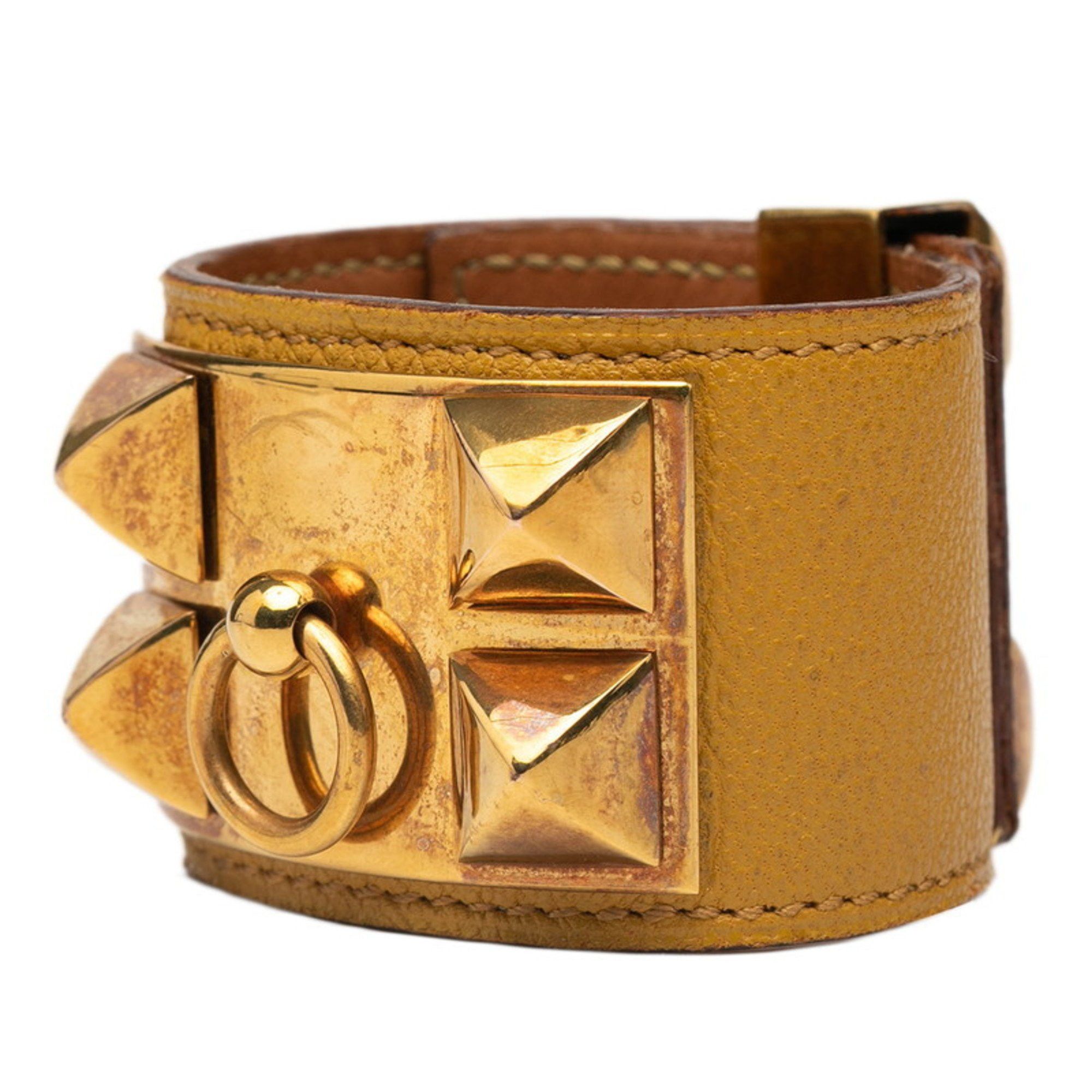 Hermes Hermes Collier de Chien Bracelet in Yellow Gold and Leather with Plated Design for Women Size ONE SIZE - 2 Thumbnail