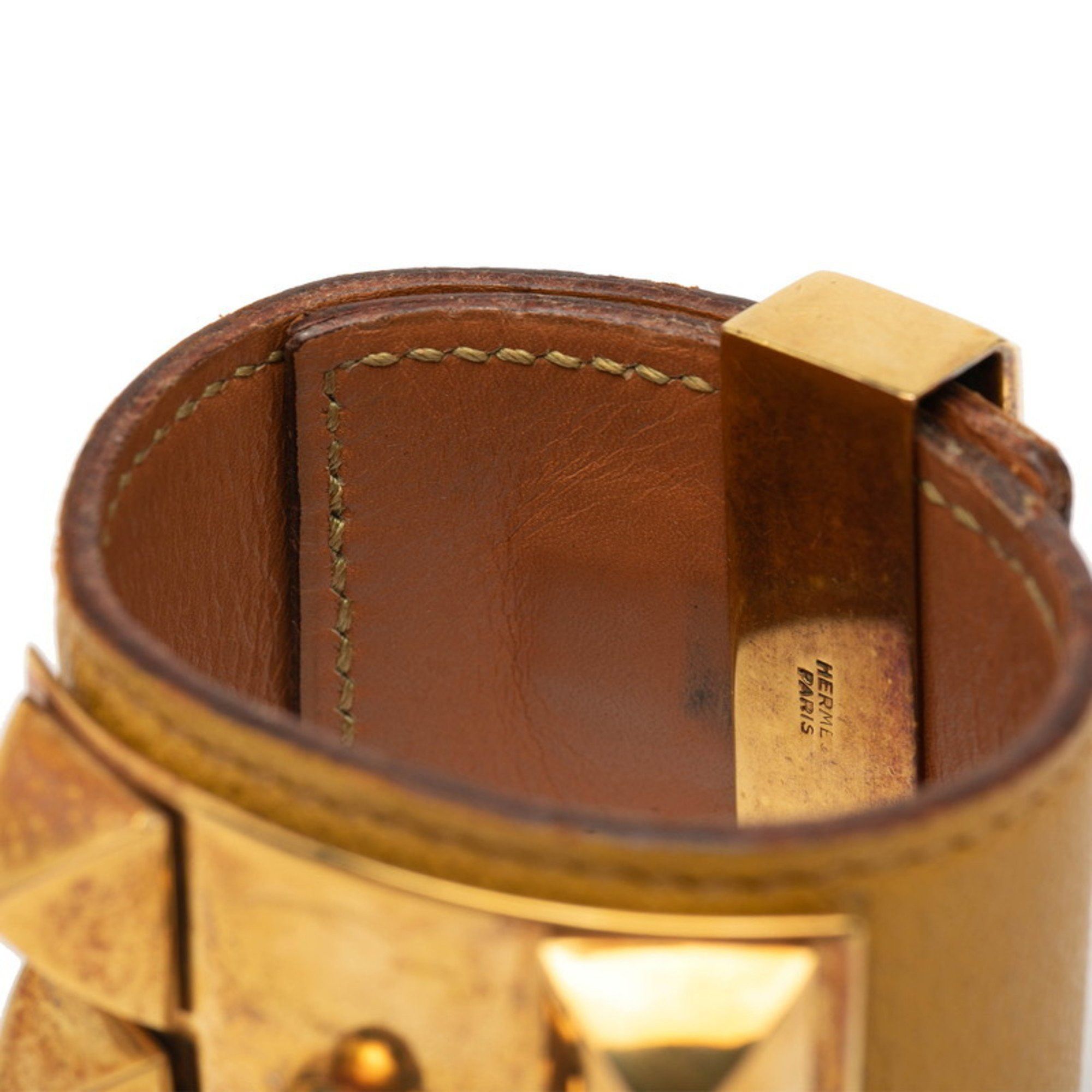 Hermes Hermes Collier de Chien Bracelet in Yellow Gold and Leather with Plated Design for Women Size ONE SIZE - 4 Thumbnail