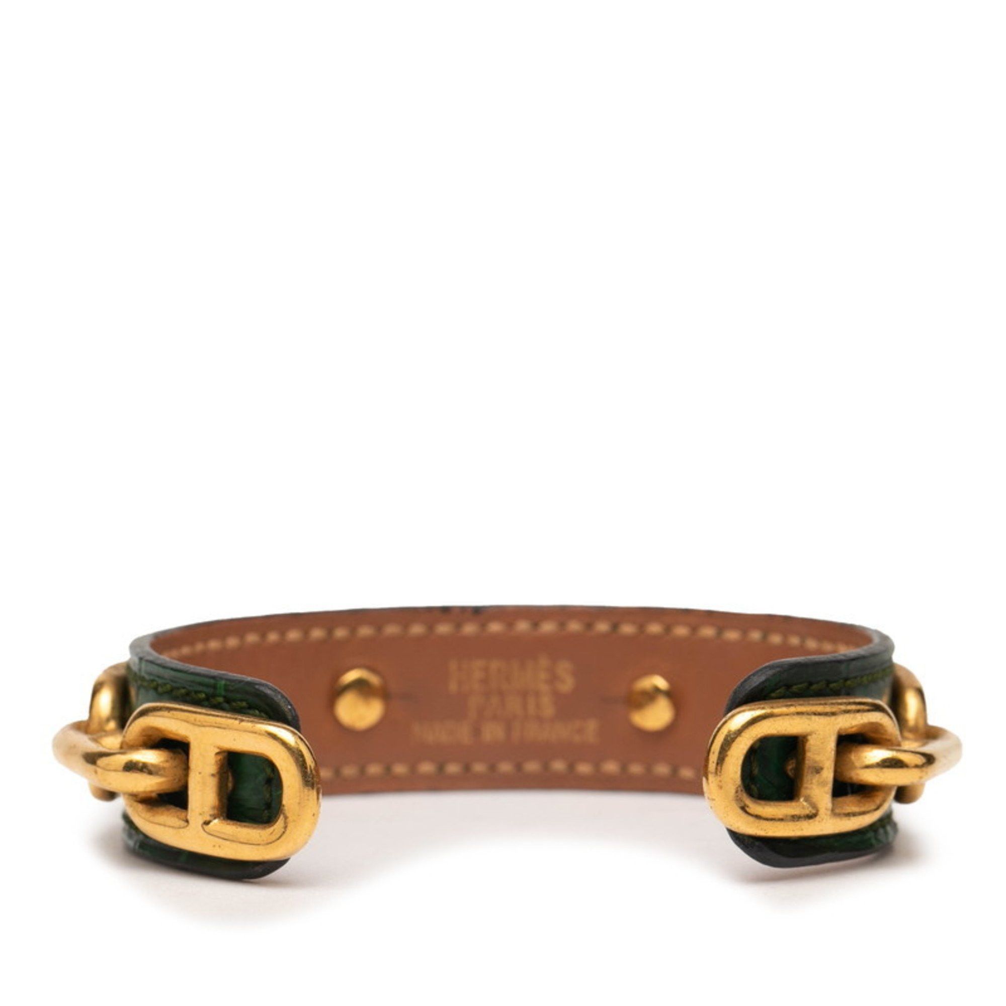 Hermes Hermes Hermès Chaine d'Ancre Bangle in Green and Gold Plated Leather for Women Size ONE SIZE - 3 Thumbnail