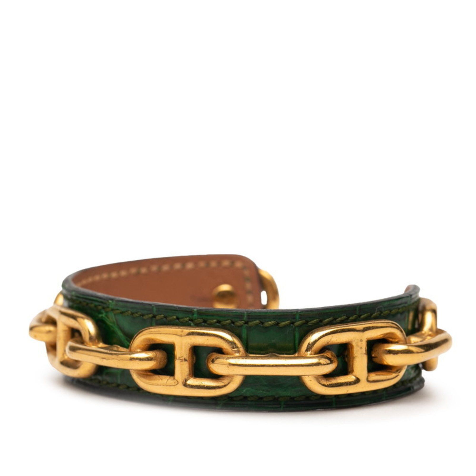 Hermes Hermes Hermès Chaine d'Ancre Bangle in Green and Gold Plated Leather for Women Size ONE SIZE - 2 Thumbnail