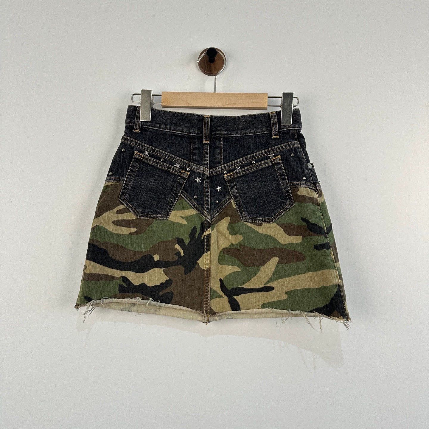 Saint Laurent Paris YSL Camo Patchwork Studded Denim Shorts - dmc Size US 27 - 2 Thumbnail