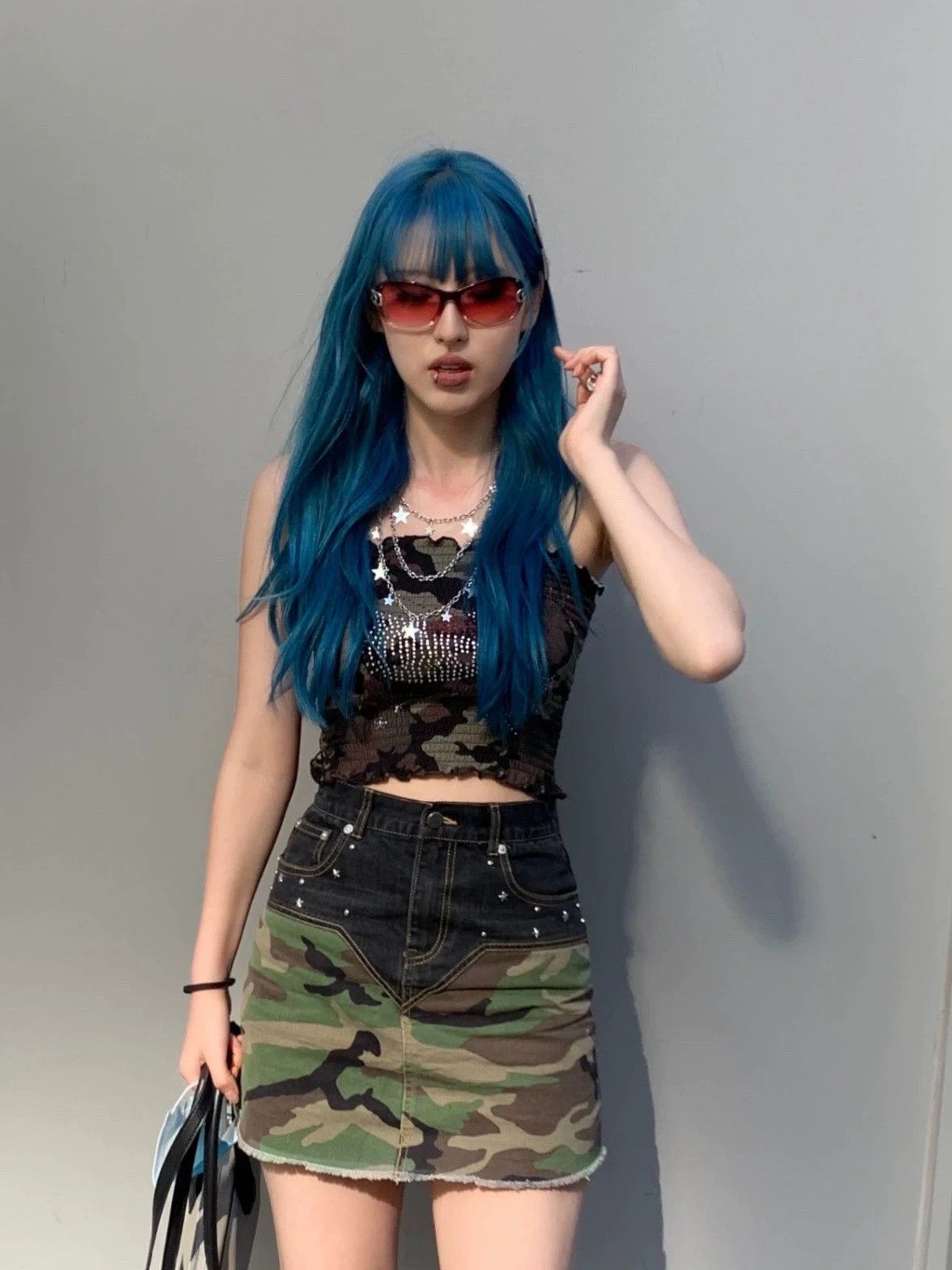 Saint Laurent Paris YSL Camo Patchwork Studded Denim Shorts - dmc Size US 27 - 7 Thumbnail
