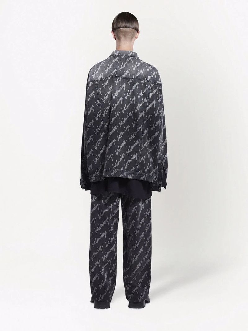 Balenciaga all-over logo oversized denim jacket in black Size US XS / EU 42 / 0 - 3 Thumbnail