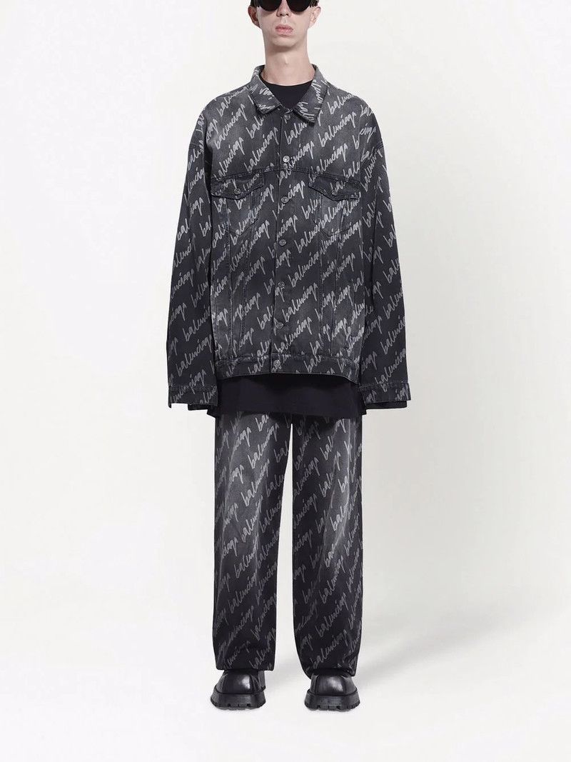 Balenciaga all-over logo oversized denim jacket in black Size US XL / EU 56 / 4 - 2 Thumbnail