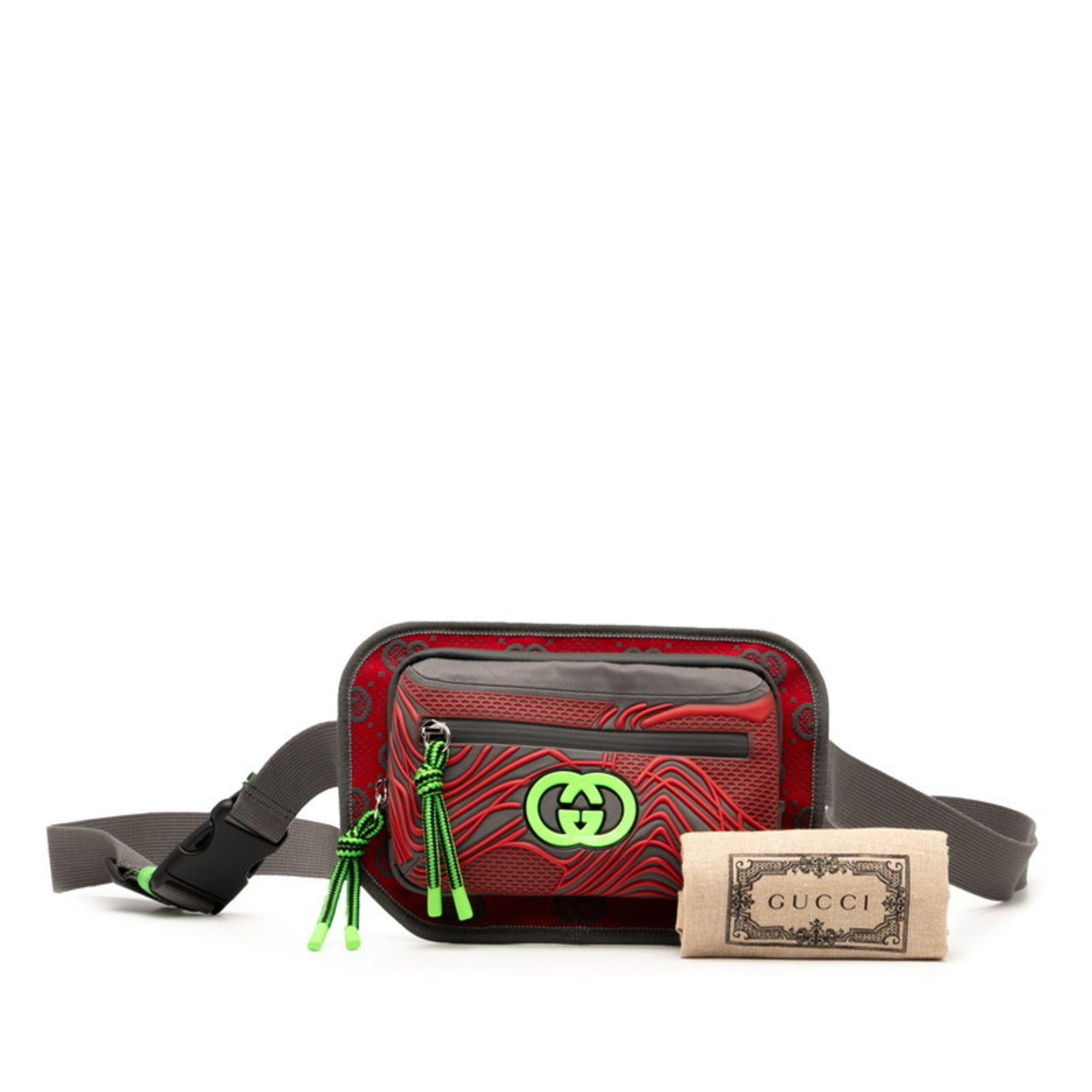 Gucci Gucci GG Nylon Body Bag/Waist Bag 752102 Gray, Red, Green, Nylon, Rubber, Women's GUCCI Size ONE SIZE - 7 Thumbnail