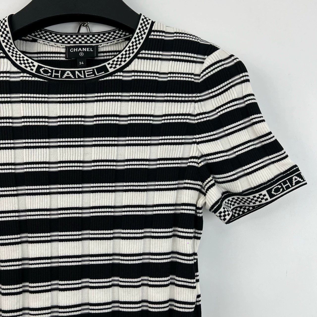Chanel Chanel Black White Stripe Logo Knit Top - dmc Size US S / EU 44-46 / 1 - 5 Thumbnail