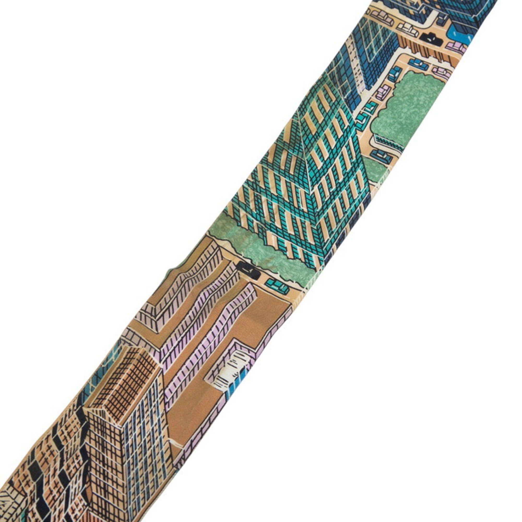Hermes Hermès Twilly PANTIN CITY Pantin City Scarf, Brown, Blue, Multicolor, Silk, Women's, HERMES Size ONE SIZE - 2 Thumbnail