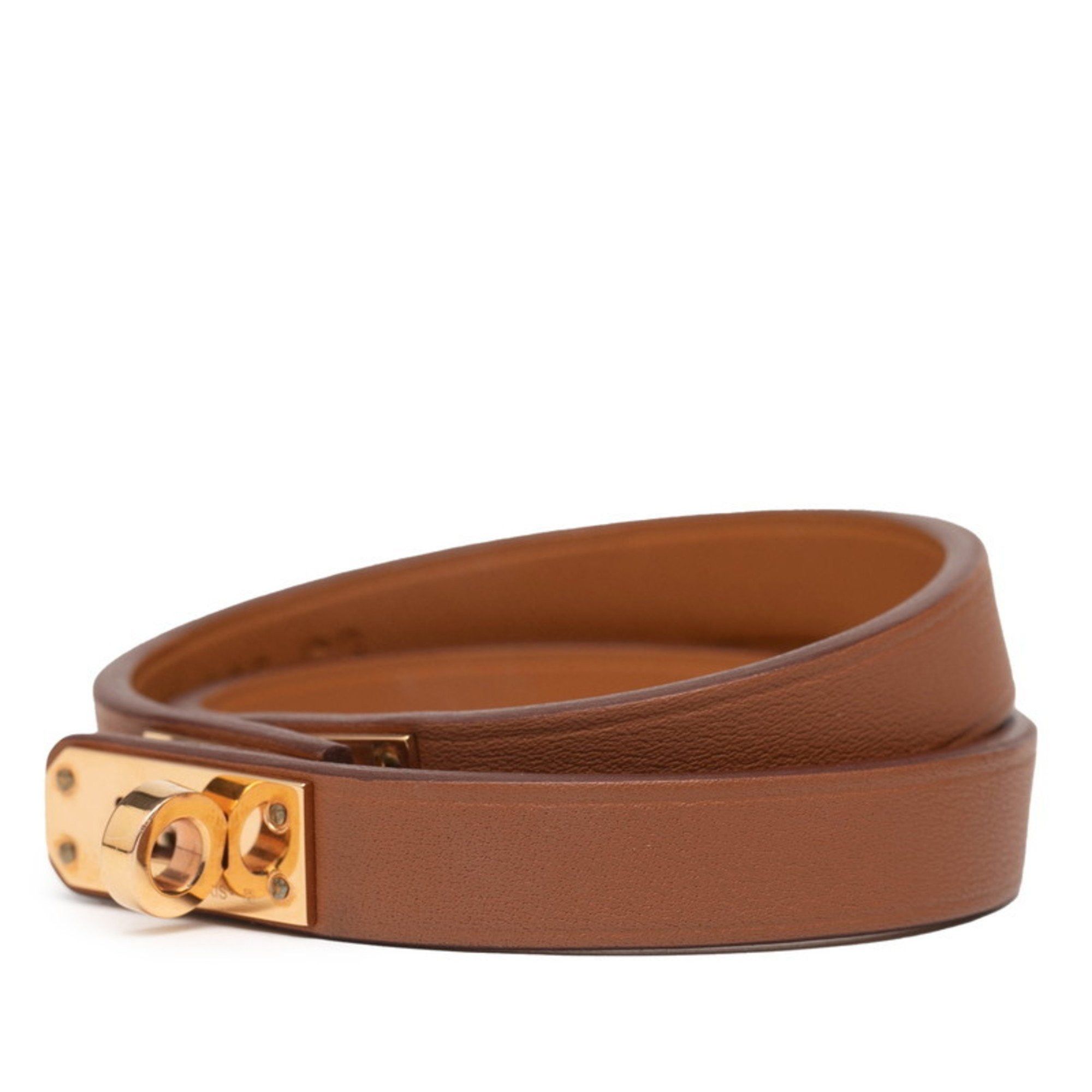 Hermes Hermes Hermès Mini Kelly Double Tour Bracelet in Brown with Gold Hardware and Swift Leather for Women Size ONE SIZE - 2 Thumbnail