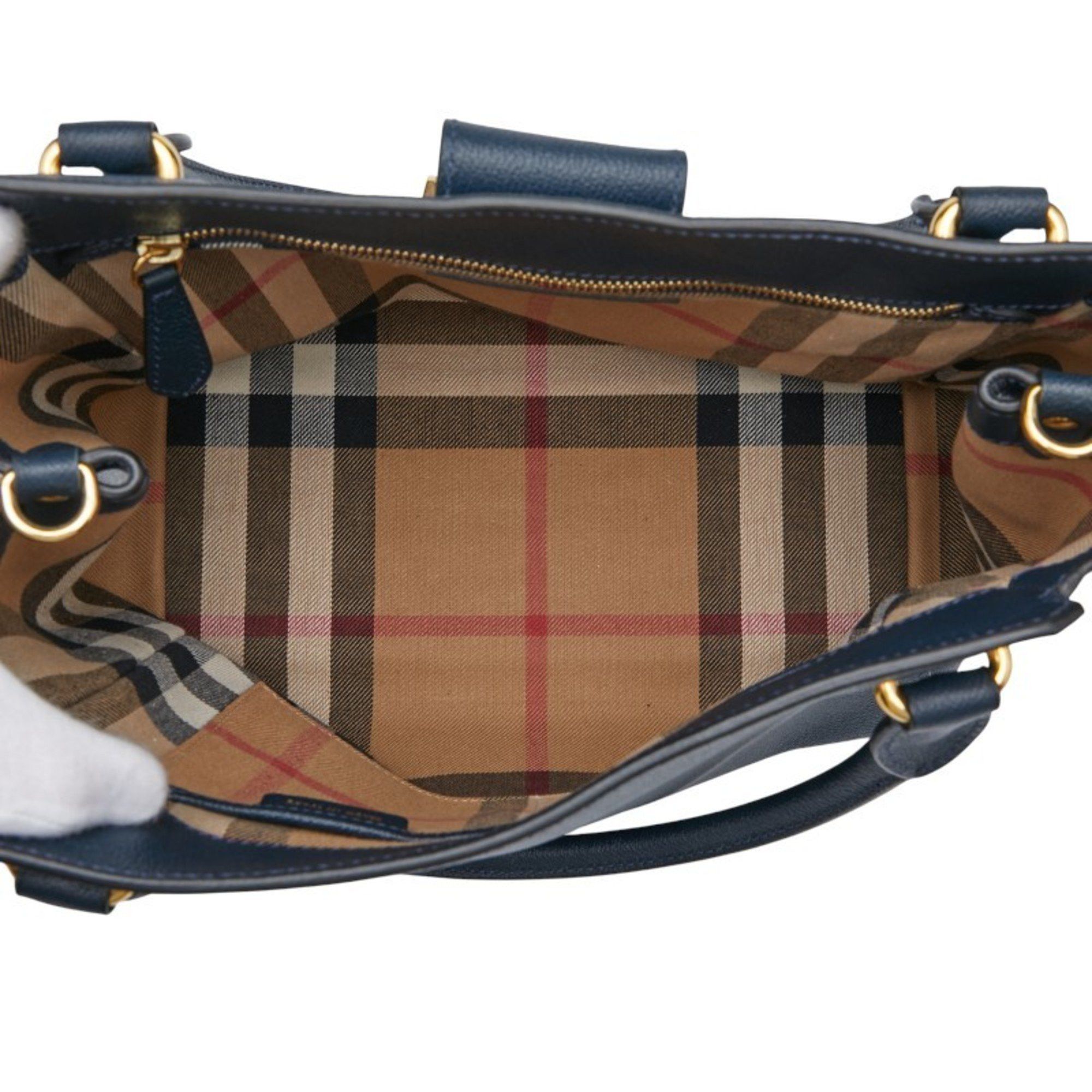 Burberry Nova Check Handbag/Shoulder Bag, 2-Way, Navy Leather 