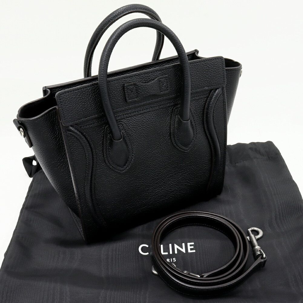 Celine Celine Celine Luggage Nano Shopper Drummed Calfskin 2way Bag Leather Shoulder Bag 189243DRU.38NO DUTY FREE for USA Size ONE SIZE - 3 Thumbnail