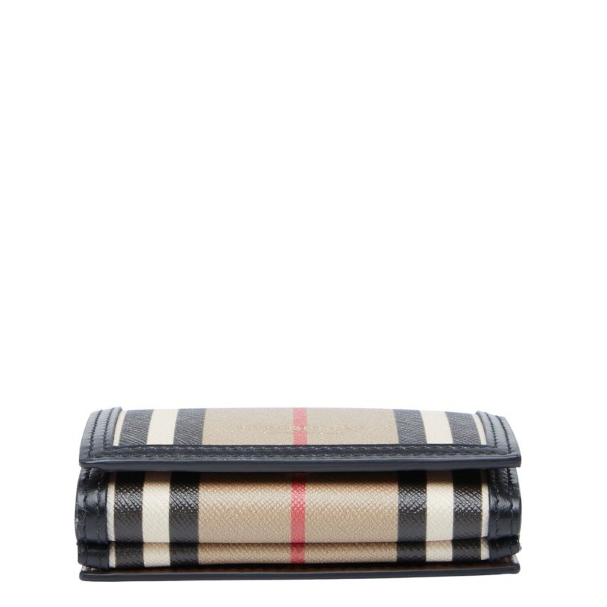 Burberry Burberry Icon Stripe Compact Wallet, Tri-fold Beige, Black, Women's, BURBERRY Size ONE SIZE - 3 Thumbnail
