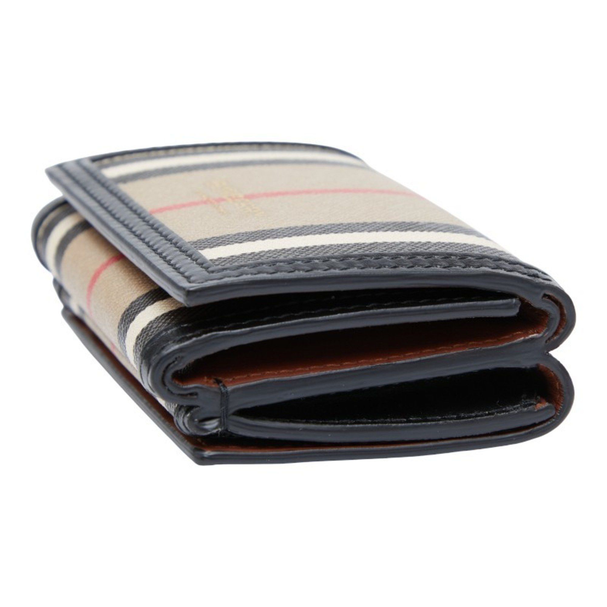 Burberry Burberry Icon Stripe Compact Wallet, Tri-fold Beige, Black, Women's, BURBERRY Size ONE SIZE - 4 Thumbnail