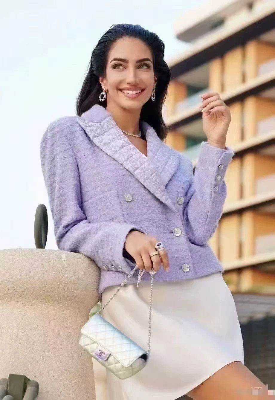 Chanel CHANEL Purple Collar Short Jacket - dmc Size US M / EU 48-50 / 2 - 8 Thumbnail