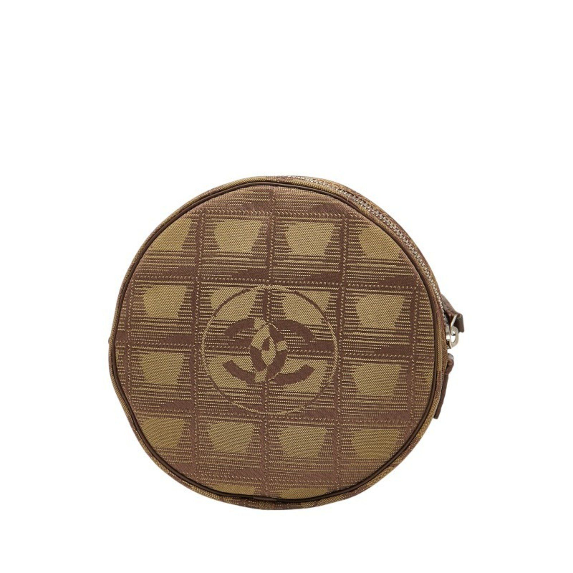 Chanel Chanel New Travel Line Round Pouch in Brown and Khaki Canvas Leather for Women Size ONE SIZE - 2 Thumbnail