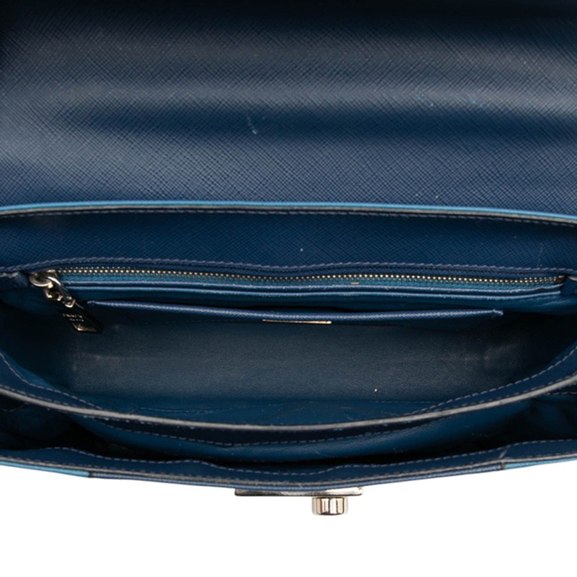 Prada Prada 2-Way Handbag/Shoulder Bag B2485C Blue Saffiano Leather Women's PRADA Size ONE SIZE - 4 Thumbnail