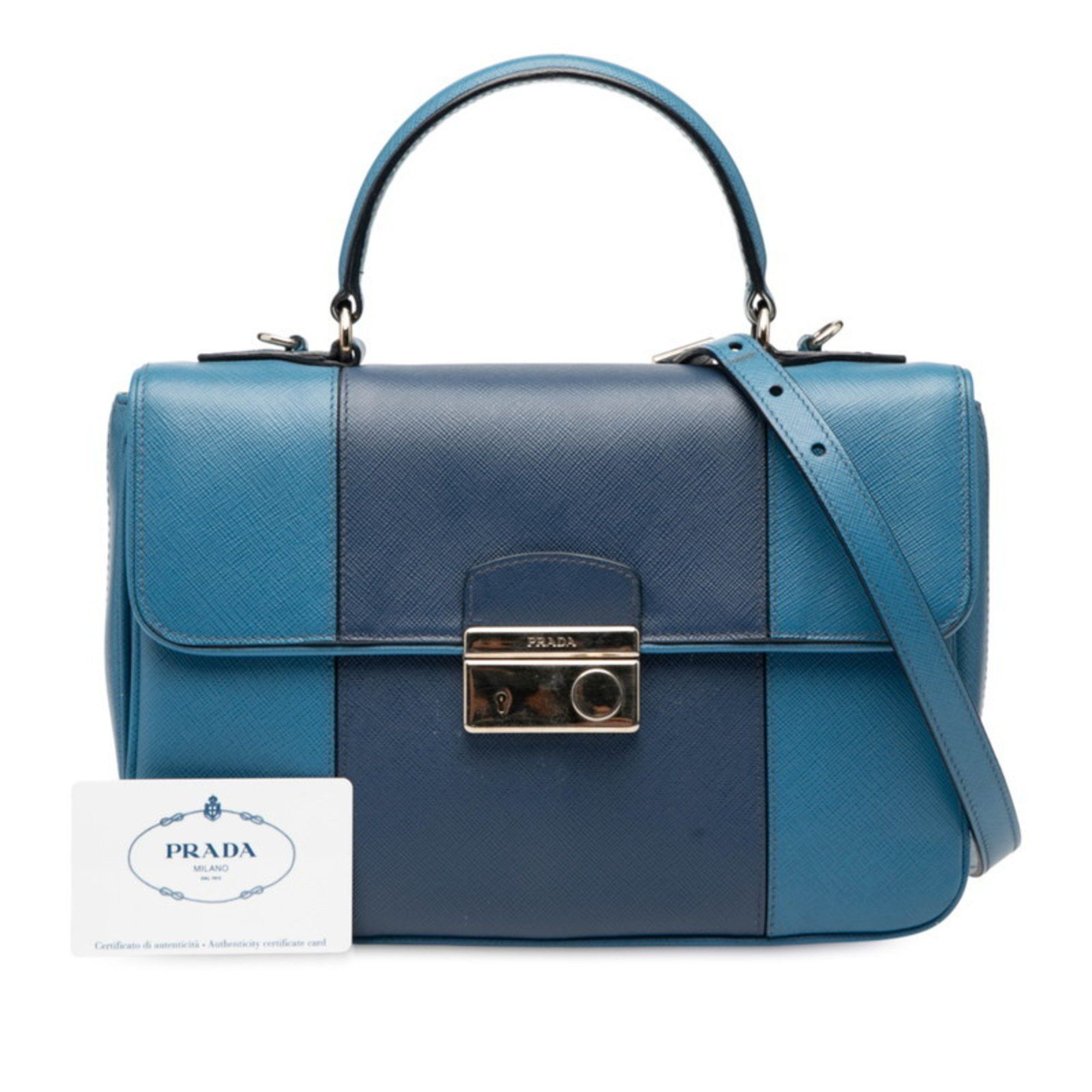 Prada Prada 2-Way Handbag/Shoulder Bag B2485C Blue Saffiano Leather Women's PRADA Size ONE SIZE - 7 Thumbnail