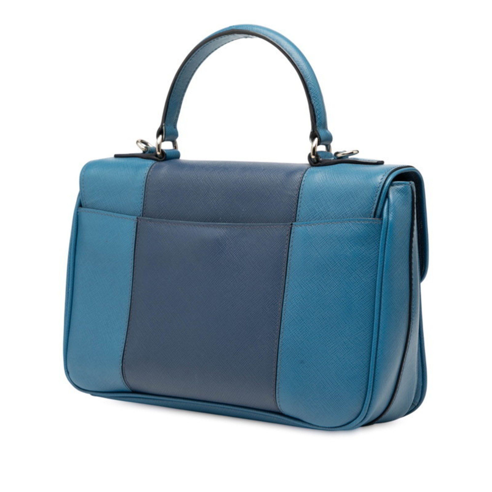 Prada Prada 2-Way Handbag/Shoulder Bag B2485C Blue Saffiano Leather Women's PRADA Size ONE SIZE - 2 Thumbnail