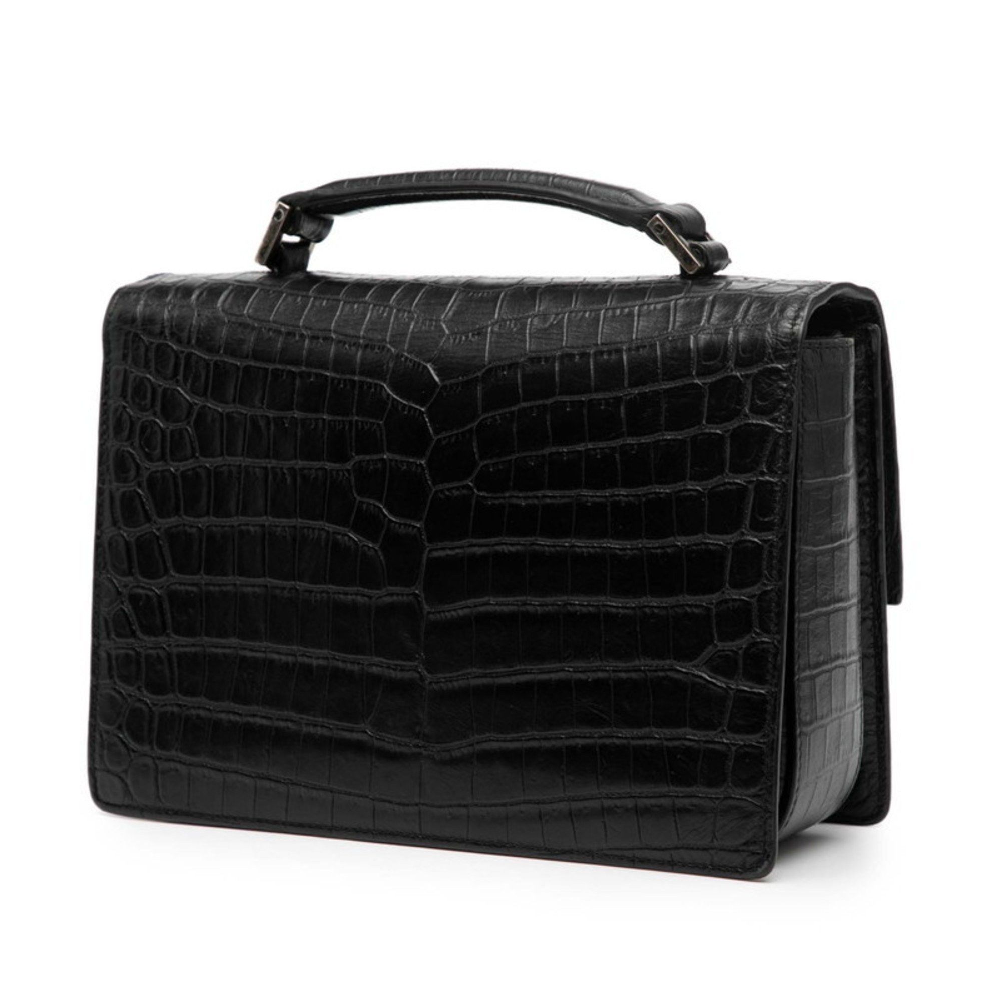 Saint Laurent Paris Saint Laurent Belle Chasse Crocodile Embossed Handbag/Shoulder Bag, 2-Way, 482051, Black Leather, Women's, SAINT LAURENT Size ONE SIZE - 2 Thumbnail