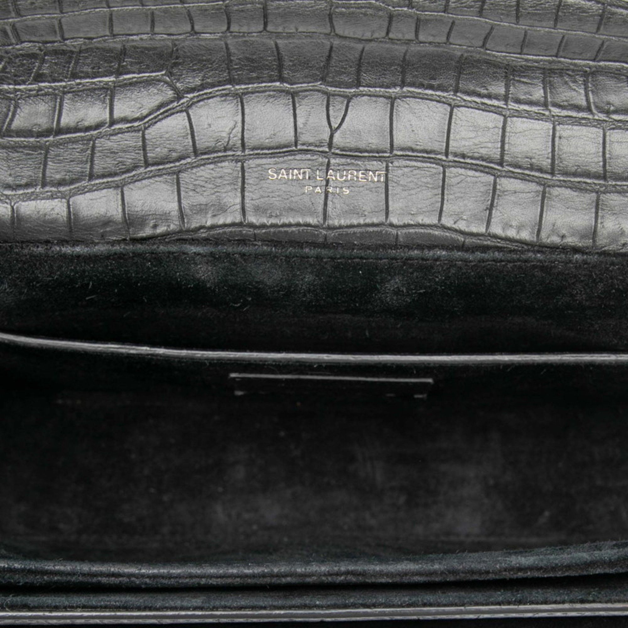 Saint Laurent Paris Saint Laurent Belle Chasse Crocodile Embossed Handbag/Shoulder Bag, 2-Way, 482051, Black Leather, Women's, SAINT LAURENT Size ONE SIZE - 4 Thumbnail